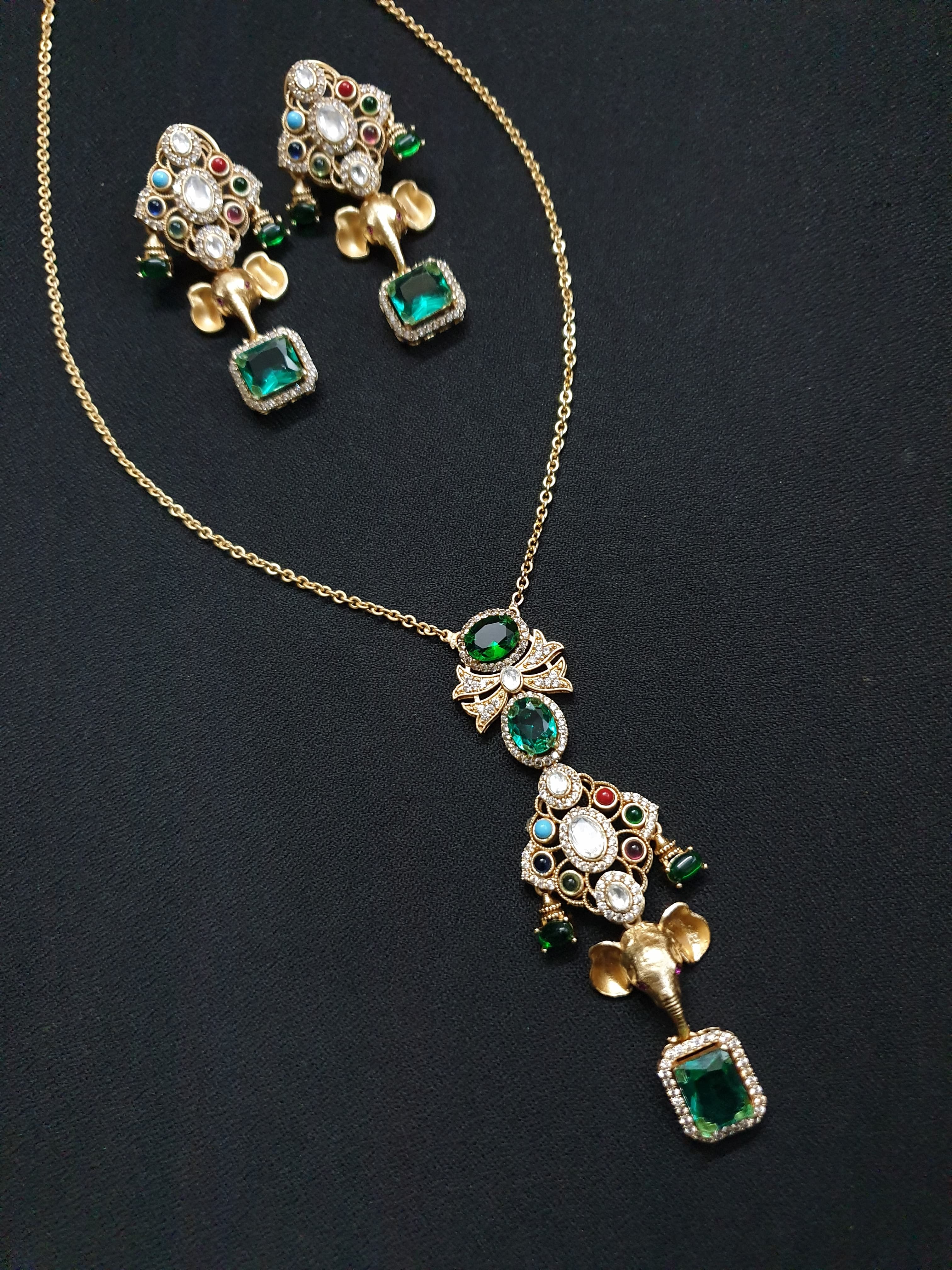 Emerald Green Fusion AD Chain Necklace Set