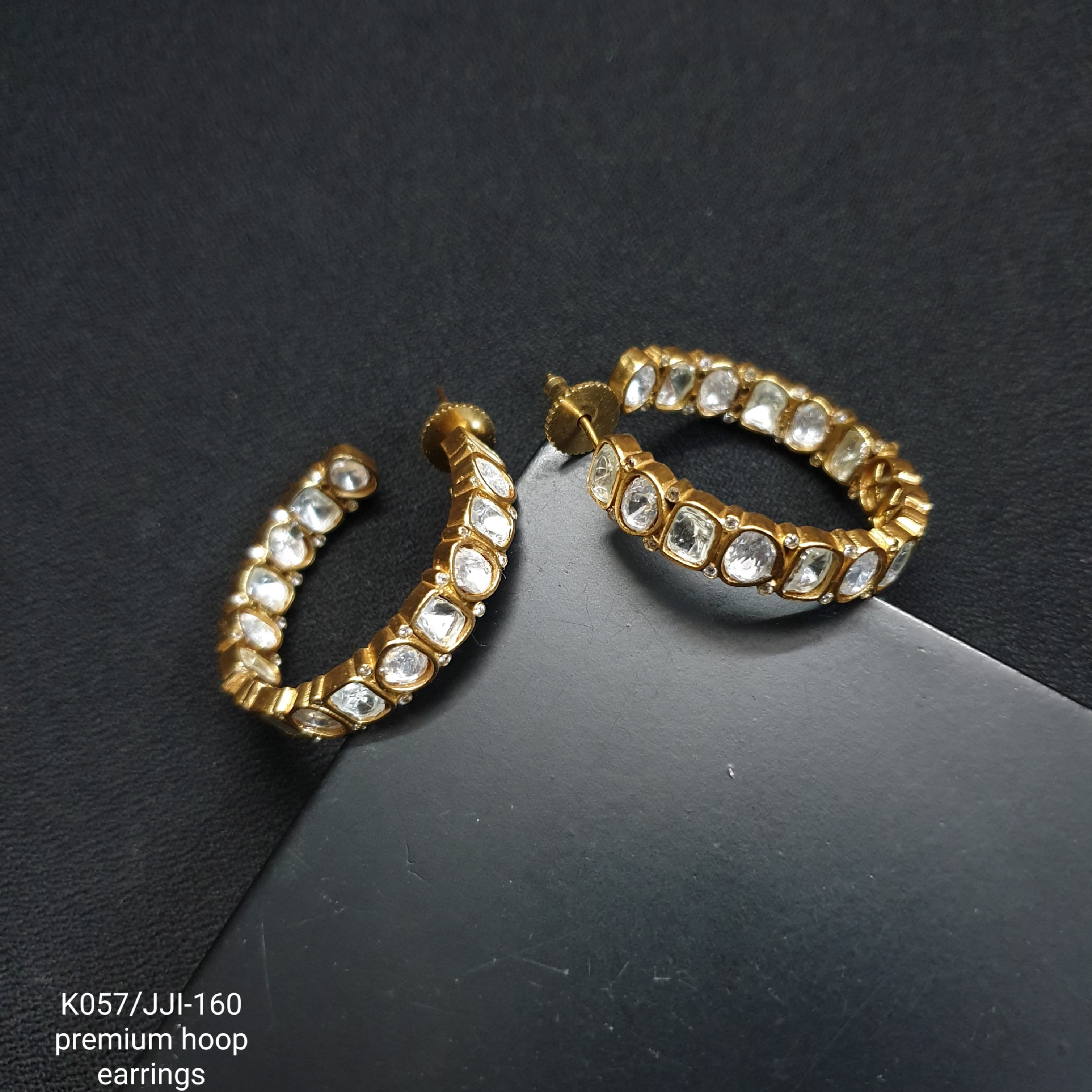 Kundan Polki Stone Hoop Earrings