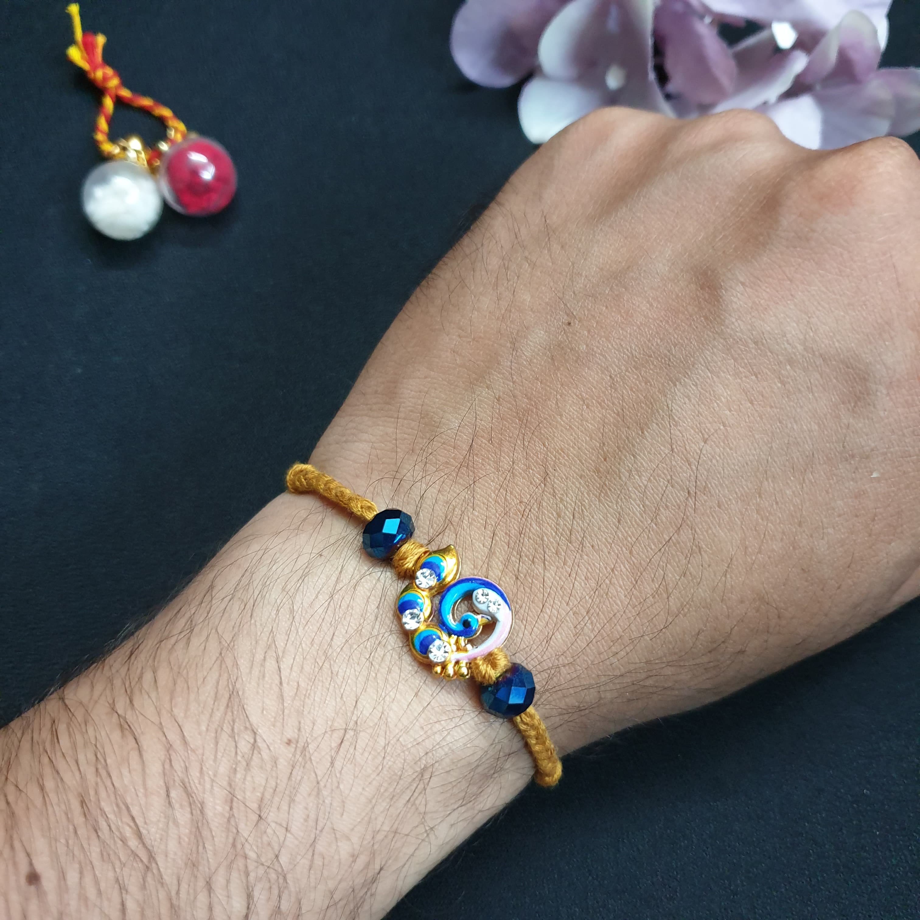 Blue Peacock Beaded Rakhi