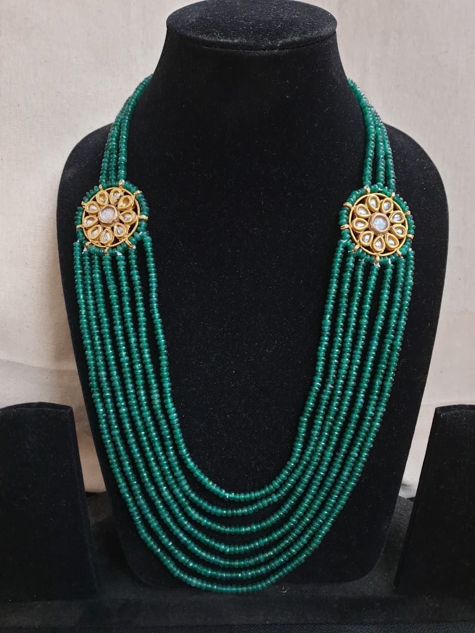 Beautiful Kundan & Green Beads Stone Gold Necklace