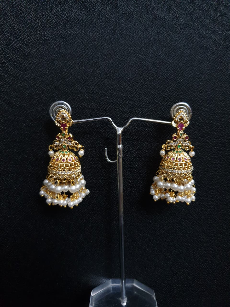 South Indian Pearl Beaded Jhumki Earrings