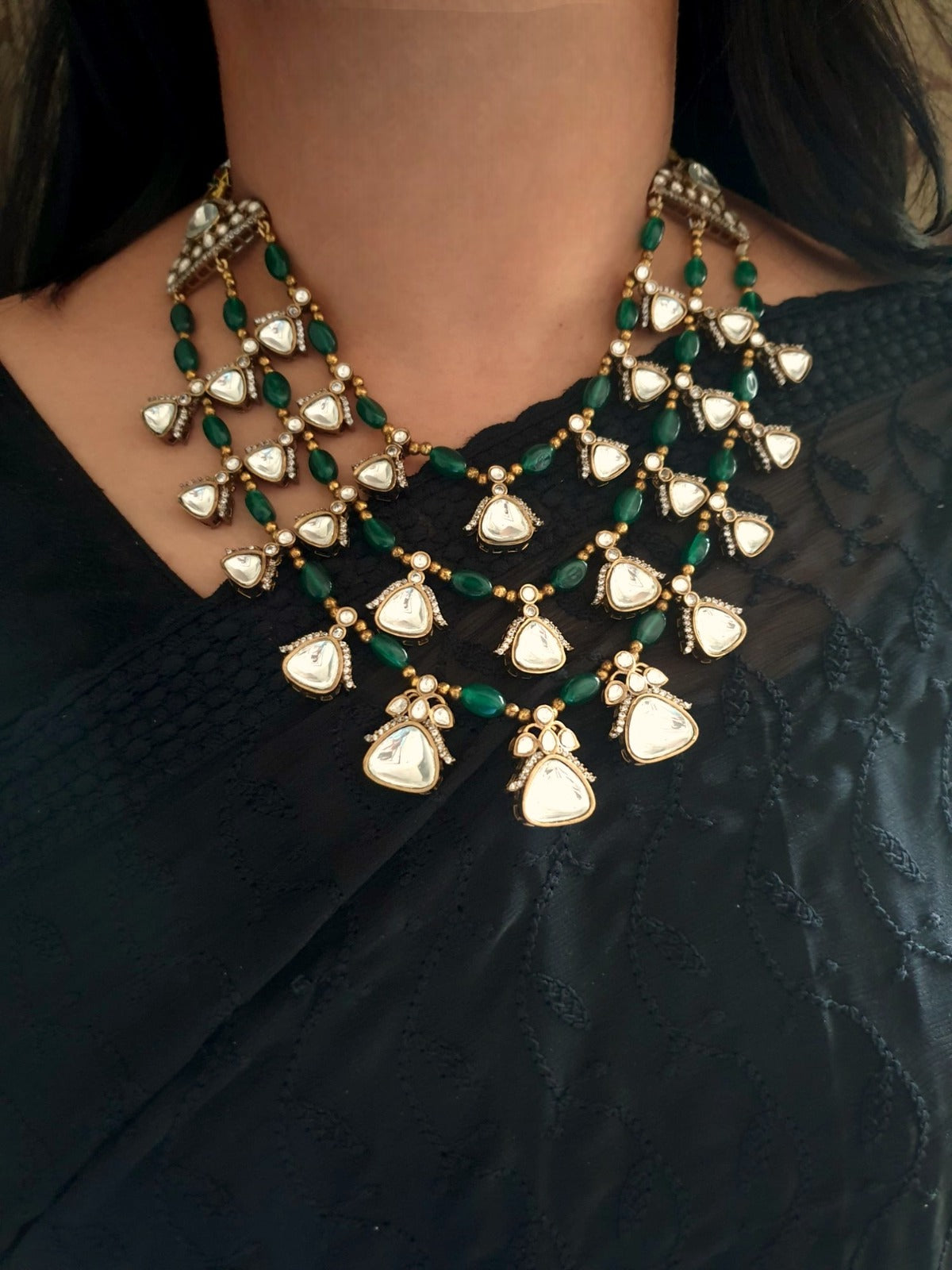 Three Layered Kundan Polki Necklace