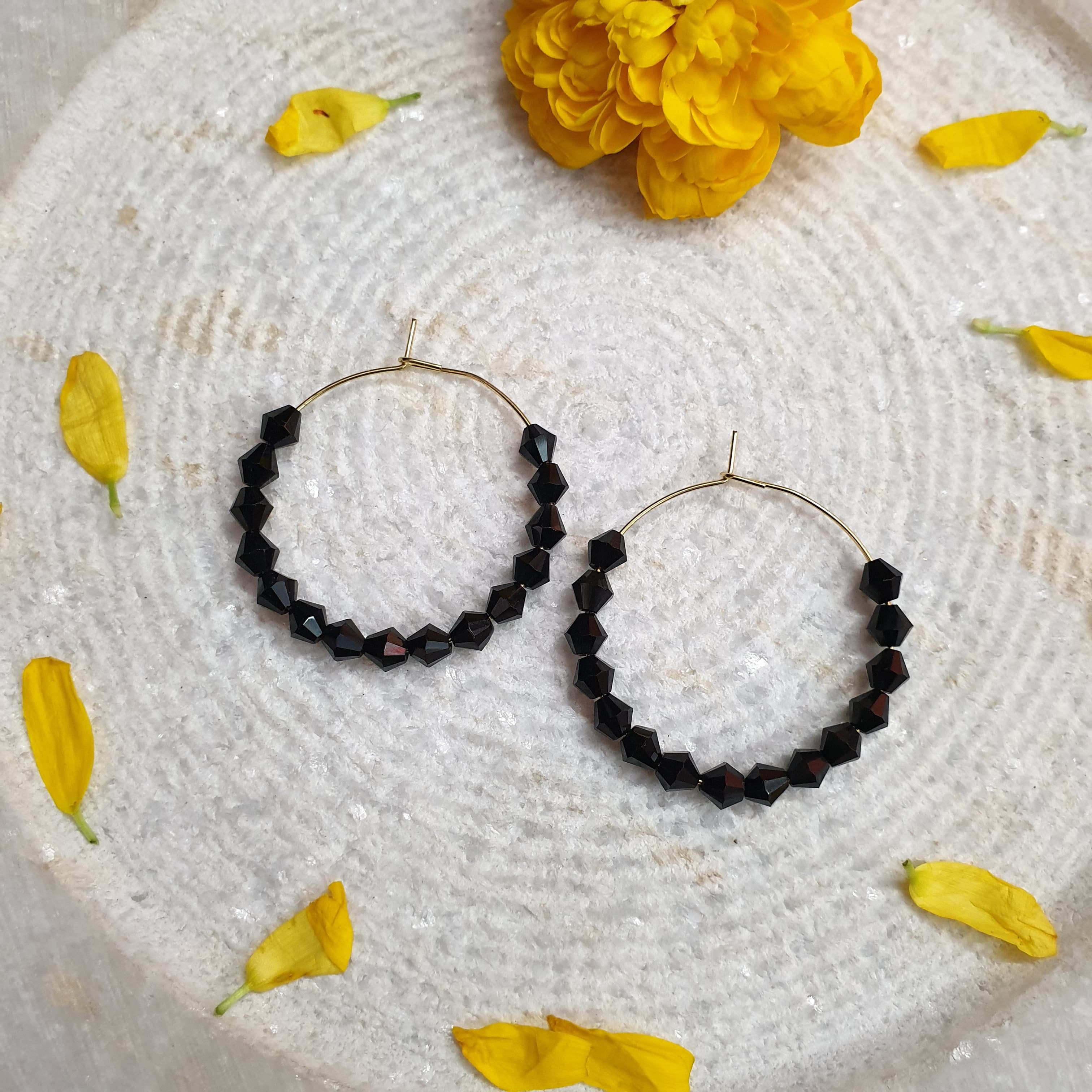Black Beaded Hoop Earrings