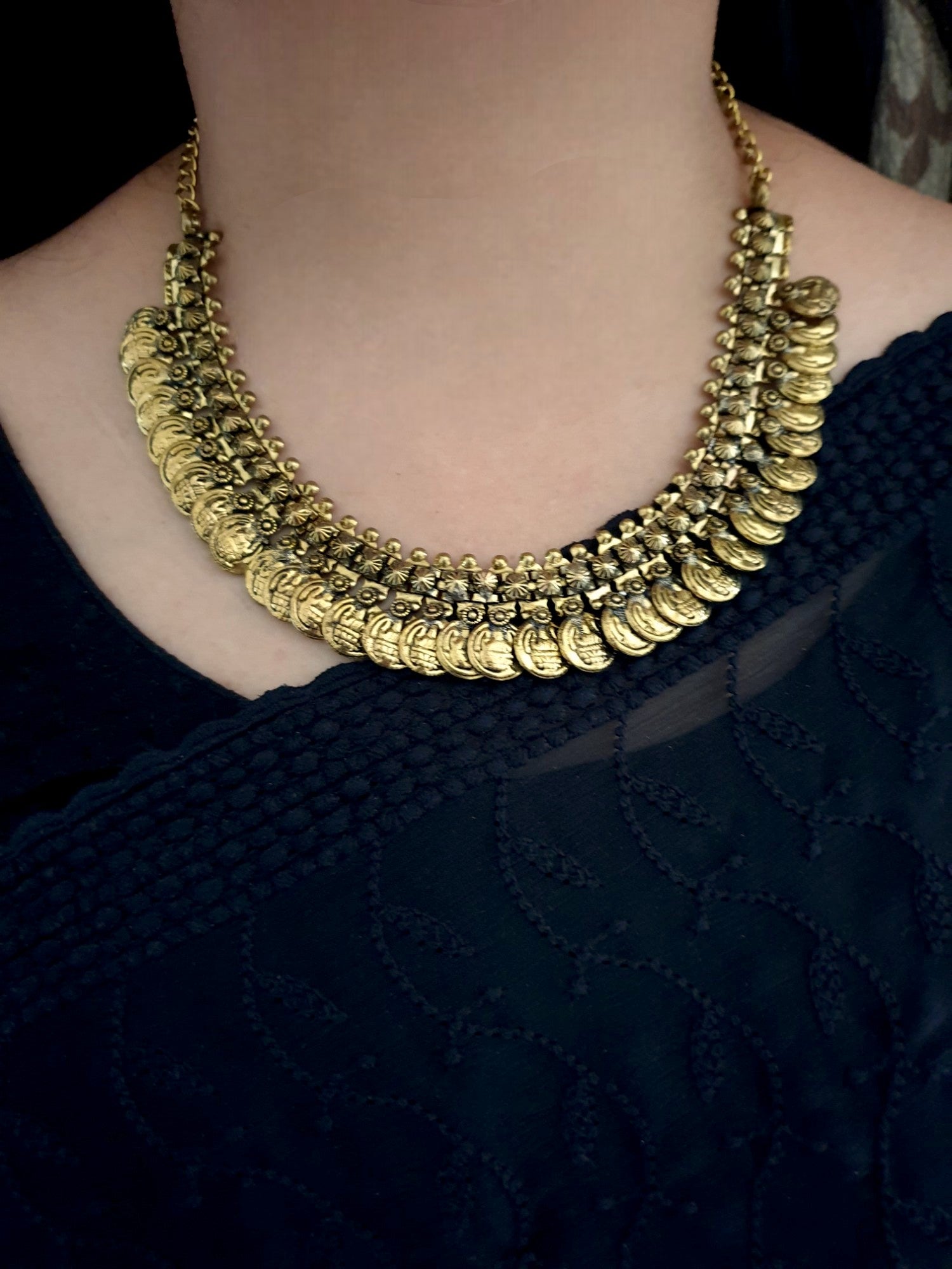 Antique Gold Chain Necklace With Earrings