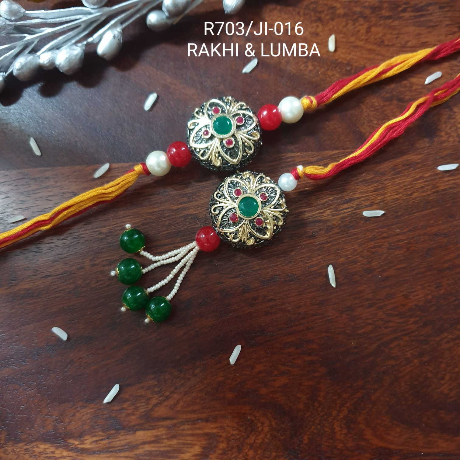 Antique Bead Bhaiya Bhabhi Rakhi Lumba Set