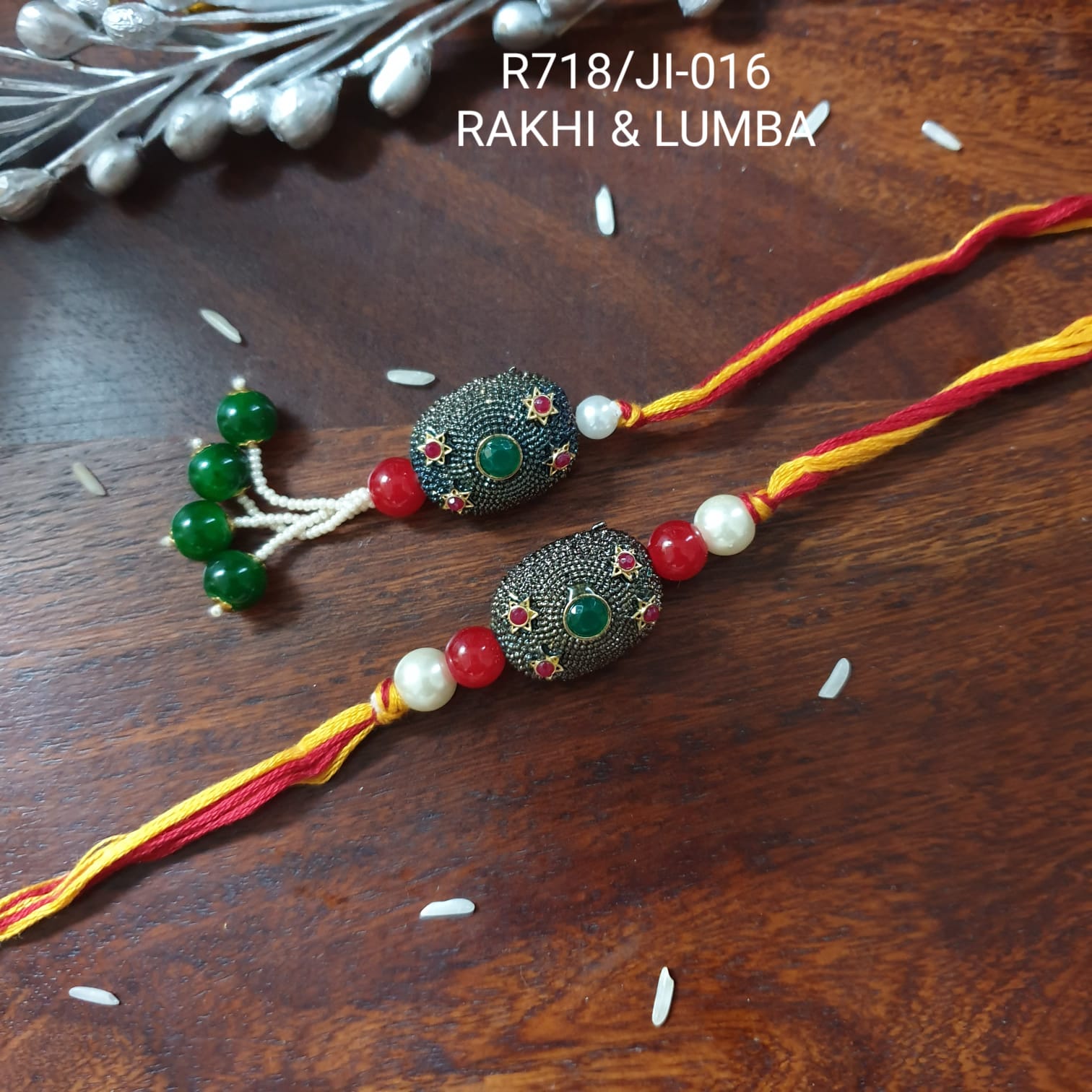 Black Antique Bead Bhaiya Bhabhi Rakhi Set