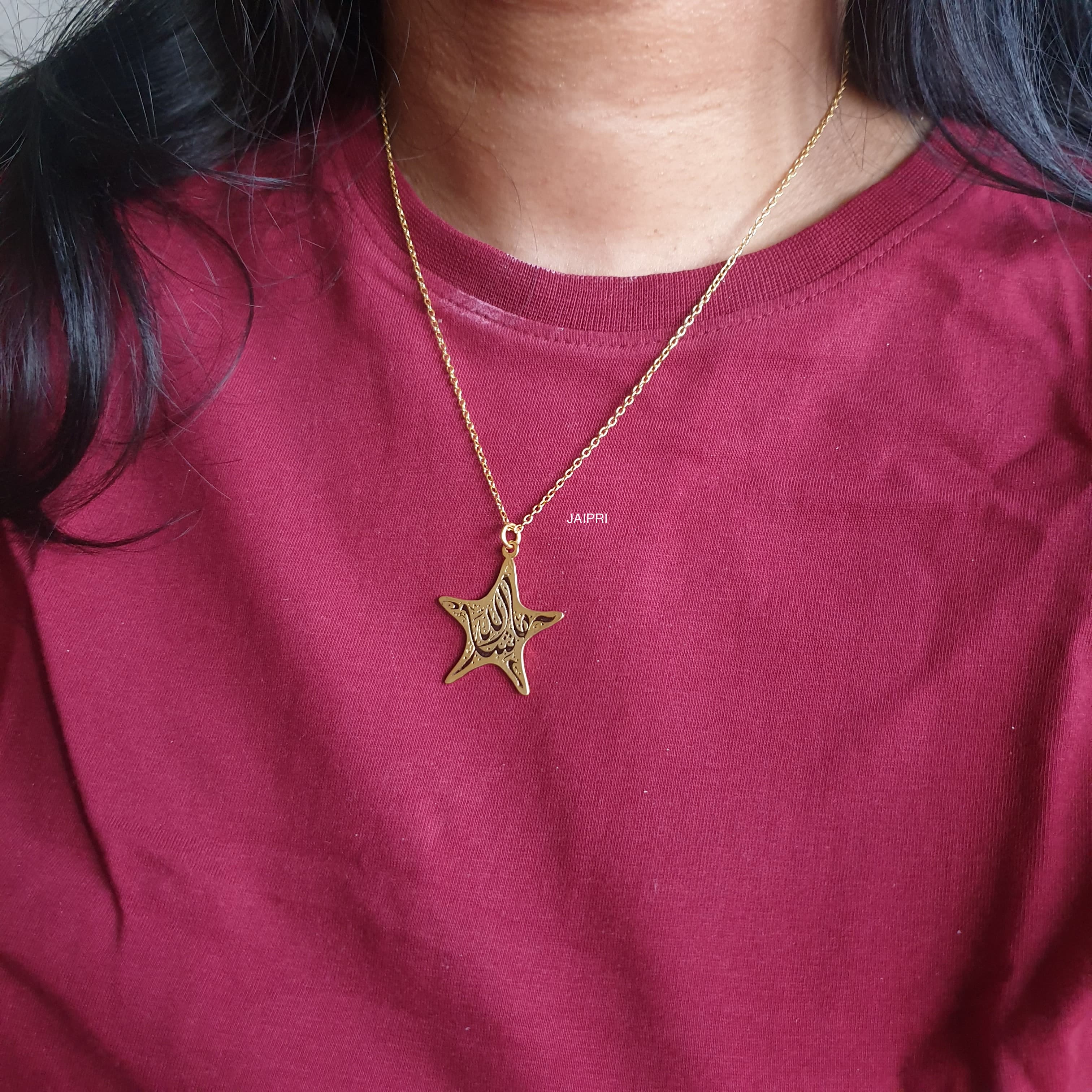 Arabic Gold Tone Star Necklace