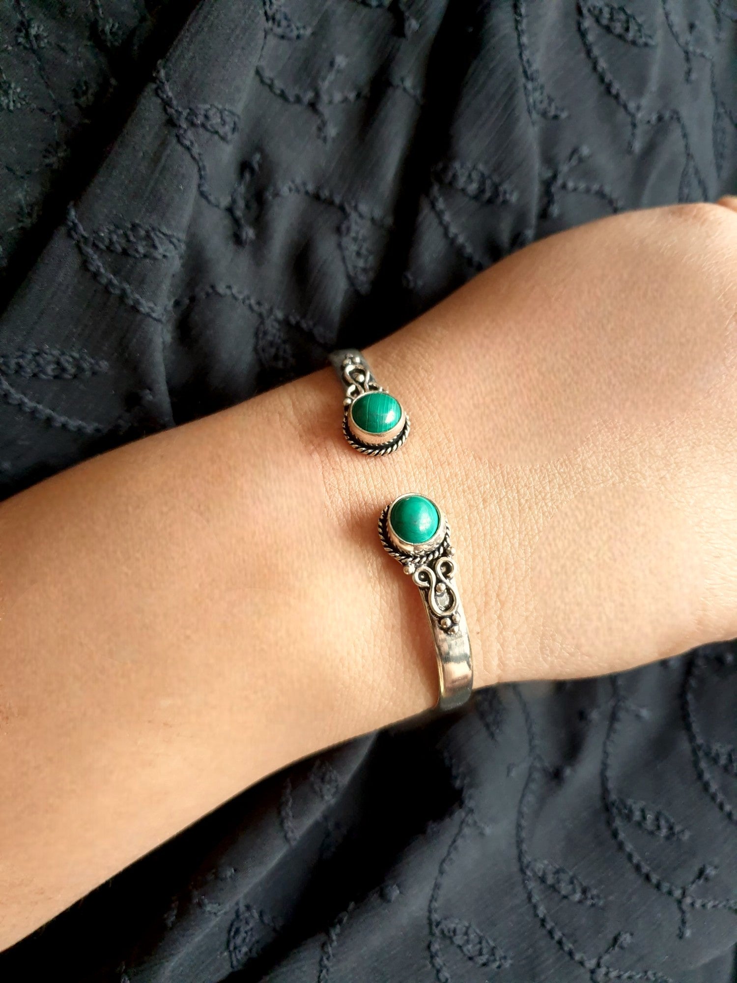 Sea Green Stone Adorable Cuff Bangle
