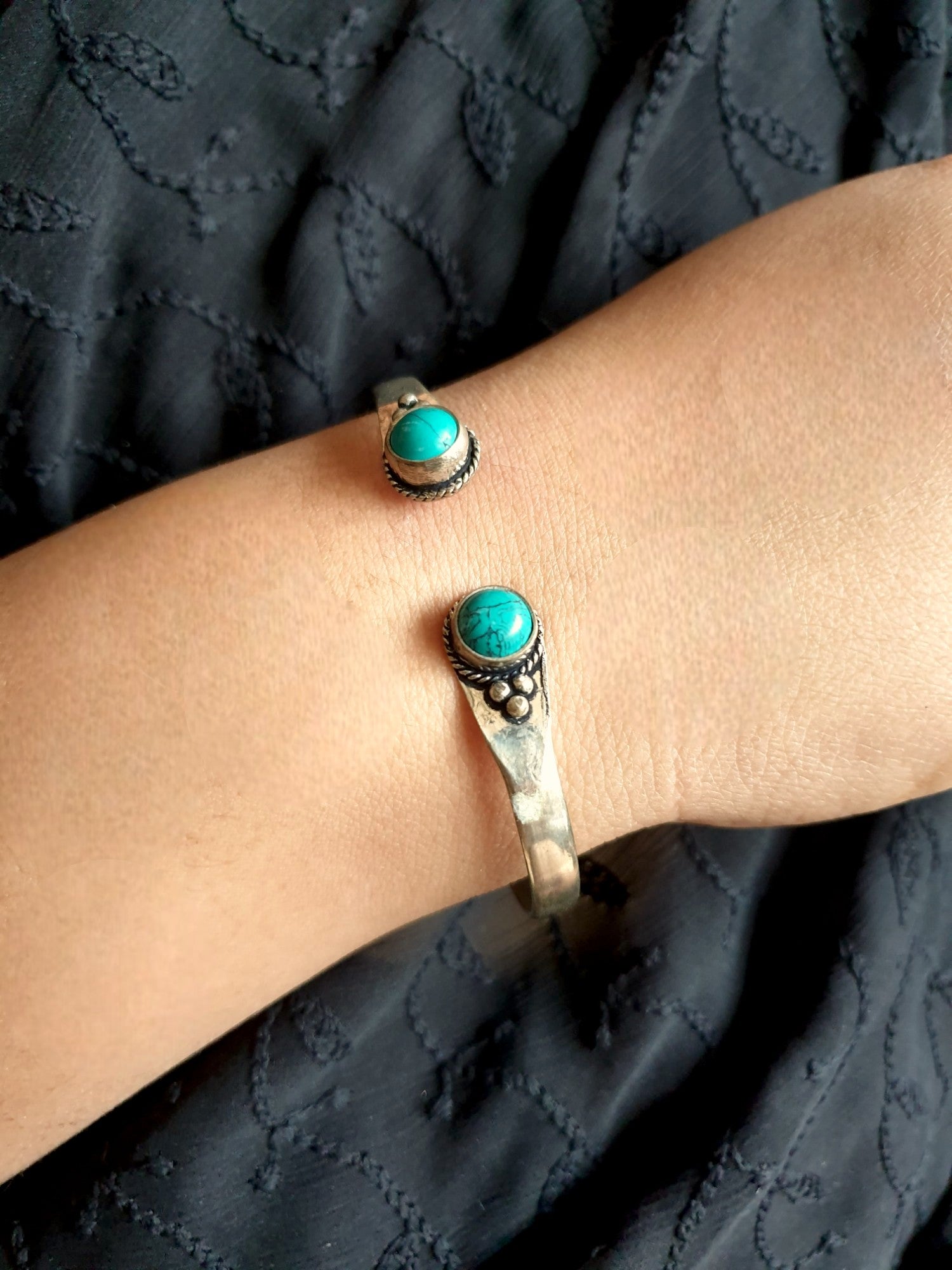 Turquoise Stone Oxidized Cuff Bangle