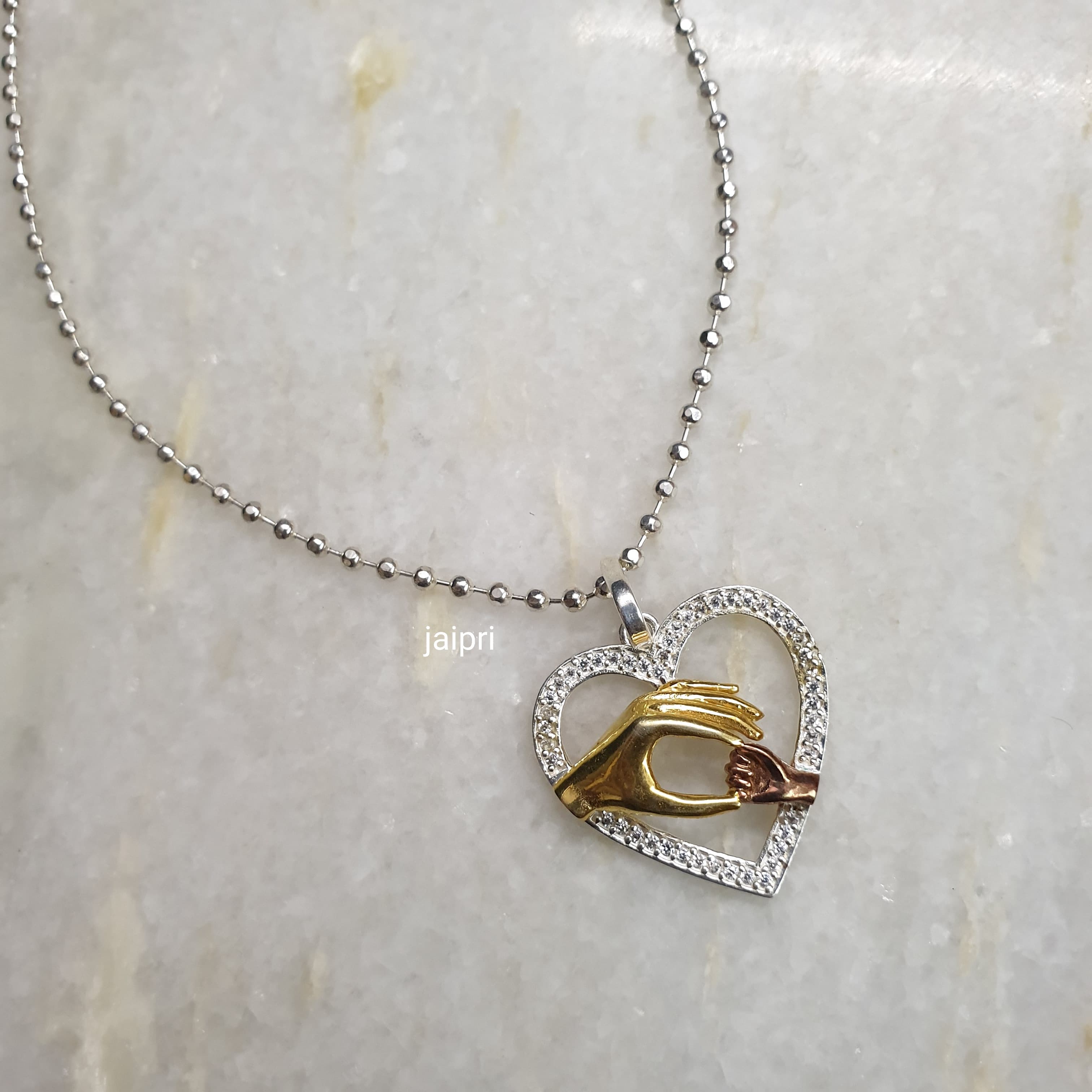 Mother Child Silver Tone Heart Necklace