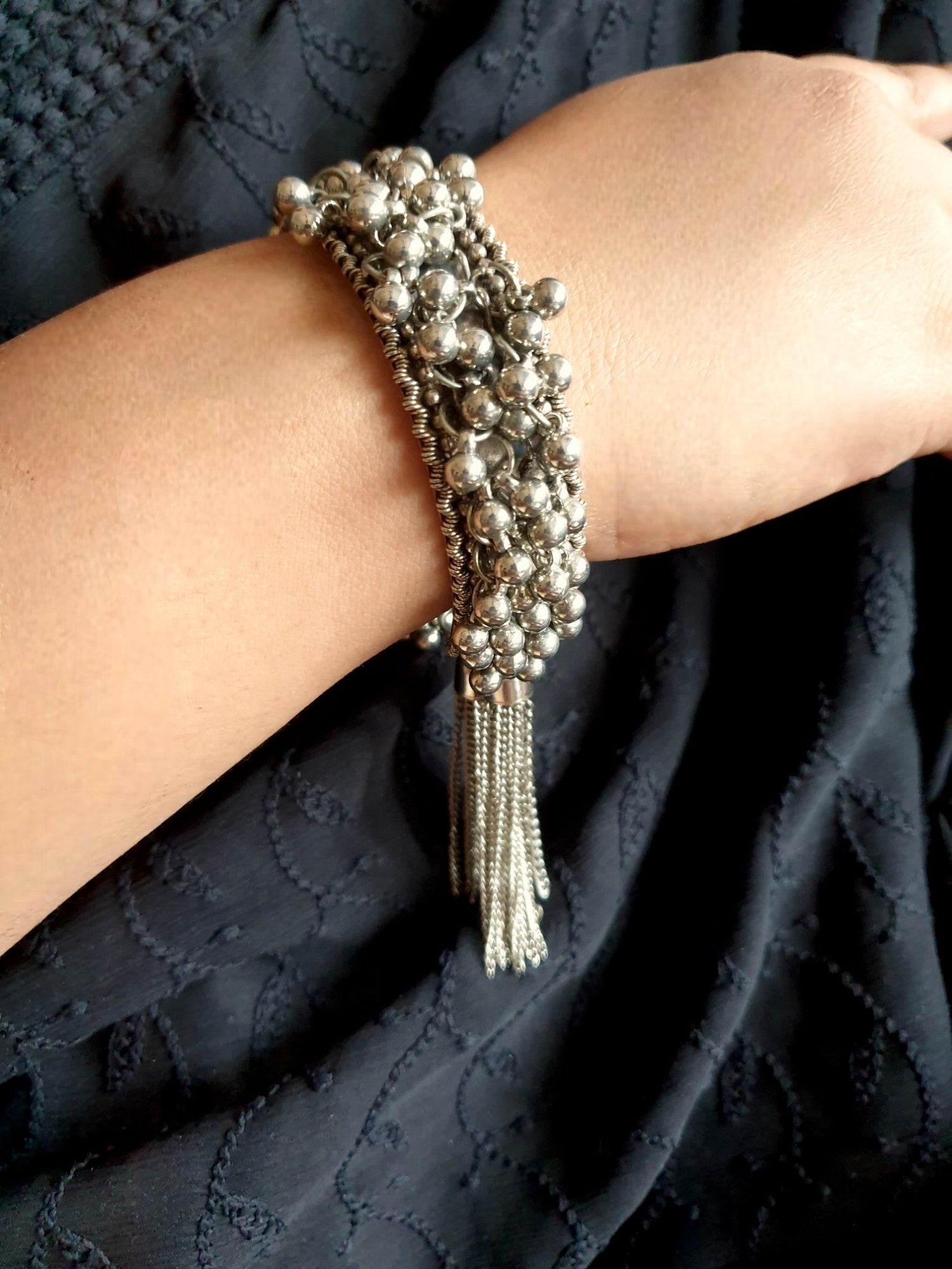 Oxidized Ghungroo Statement Bangle