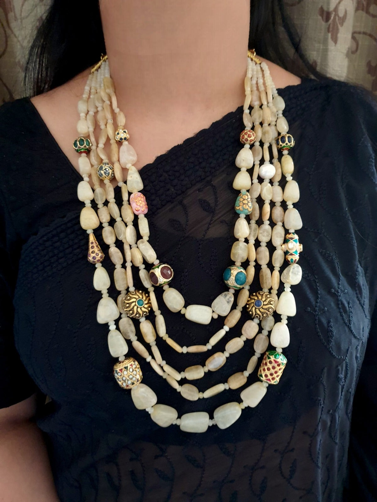 Yellow Semi Precious Stone Antique Beaded Necklace