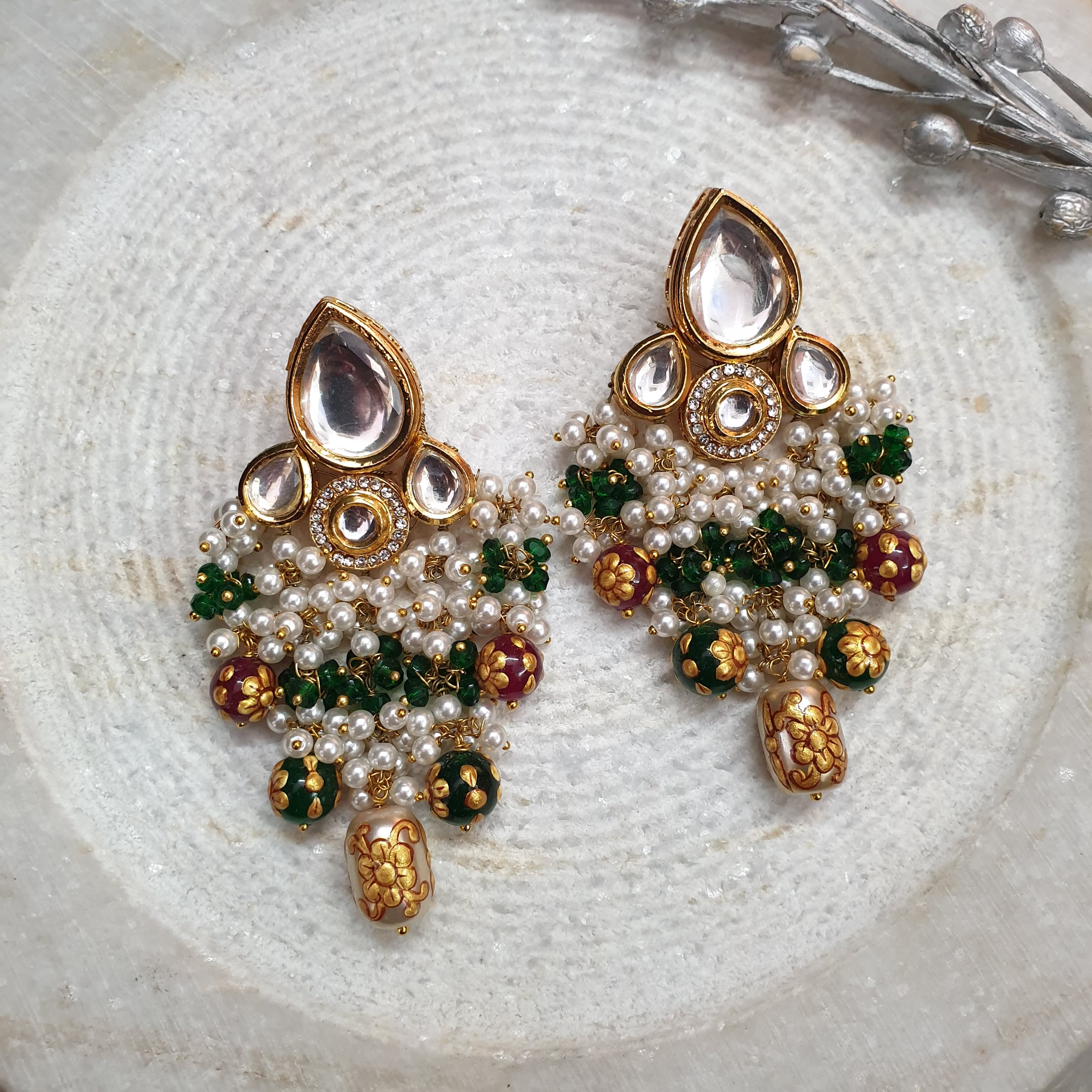 Kundan Handpainted Beaded Earrings