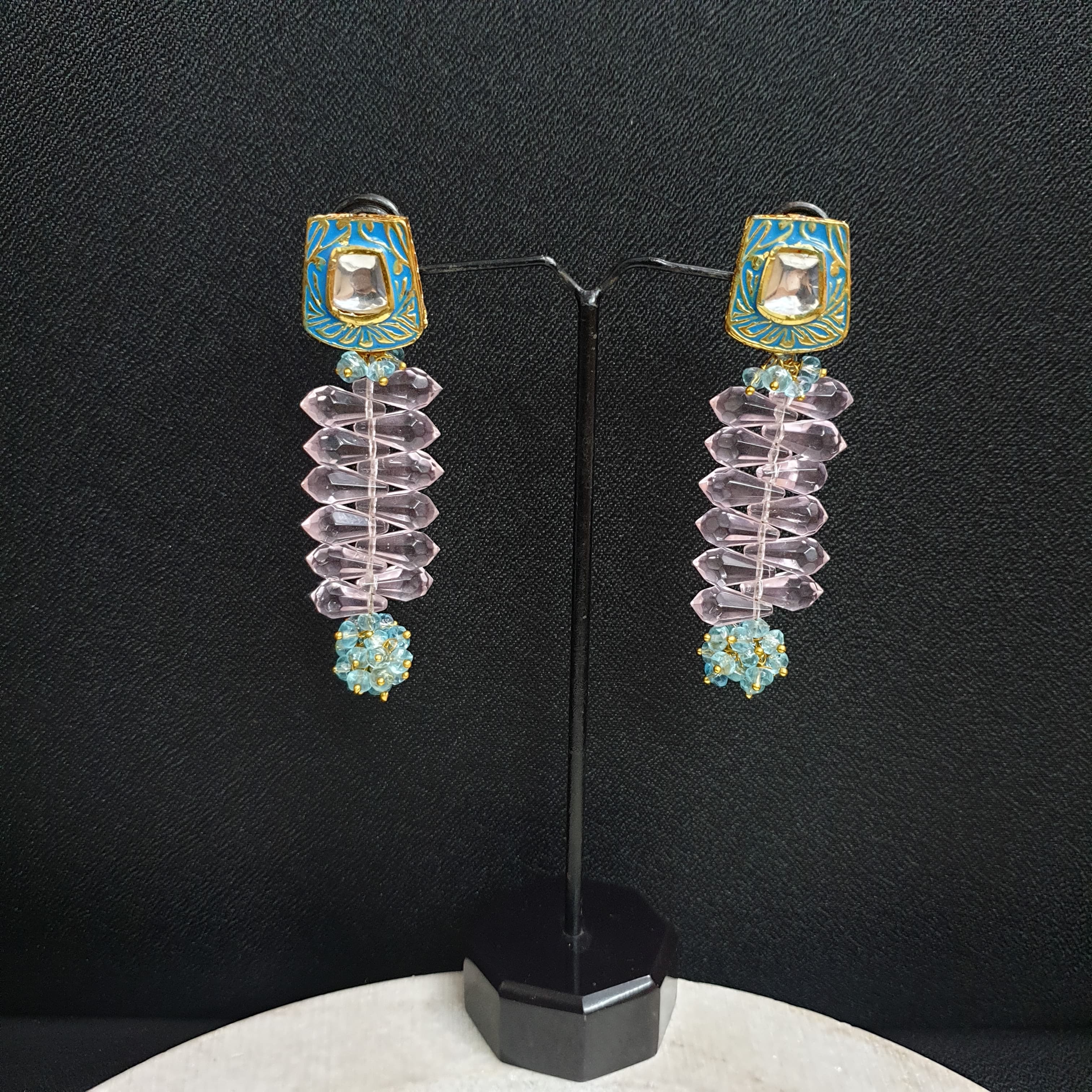 Turquoise Beaded Kundan Long Earrings
