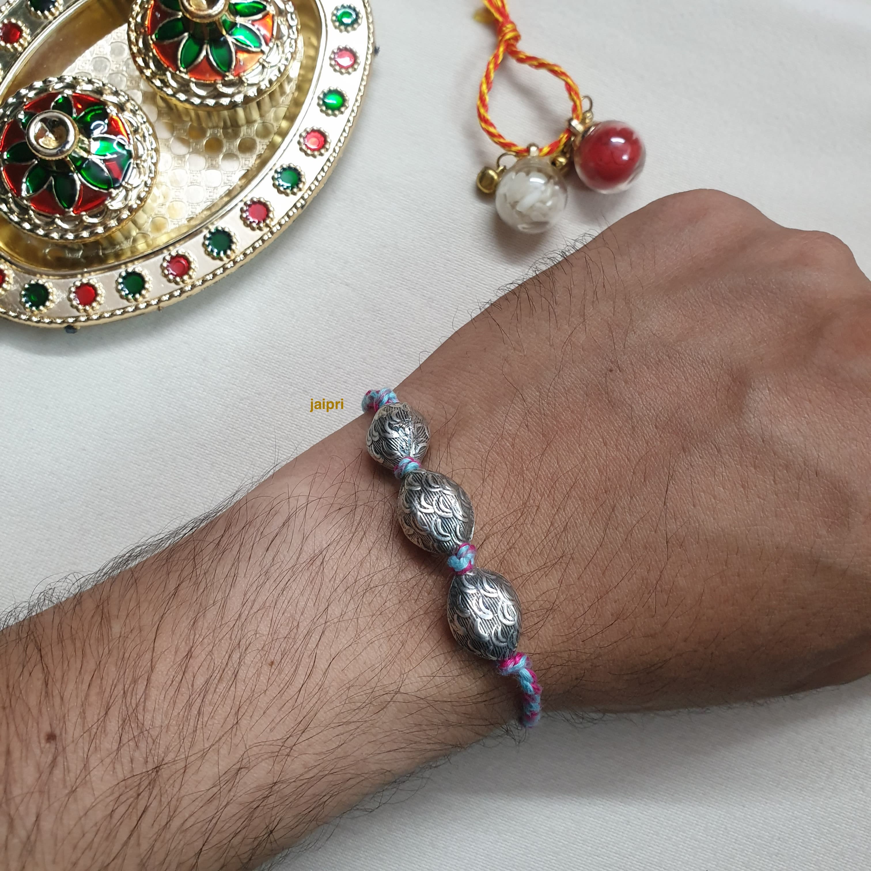 Silver LookaLike Big Beads Rakhi