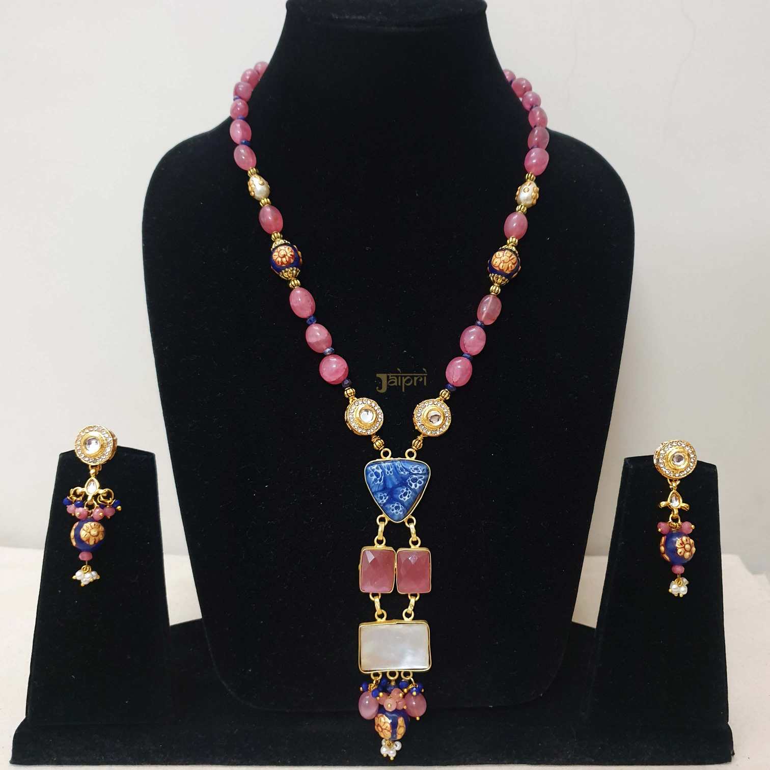 Beautiful Multicolor Stone Fusion Pendant With Earrings