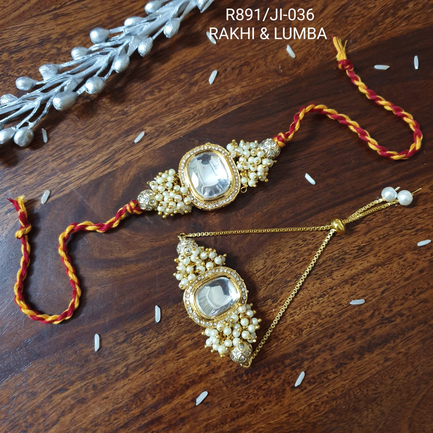 Kundan Pearl Rakhi For Bhaiya Bhabhi