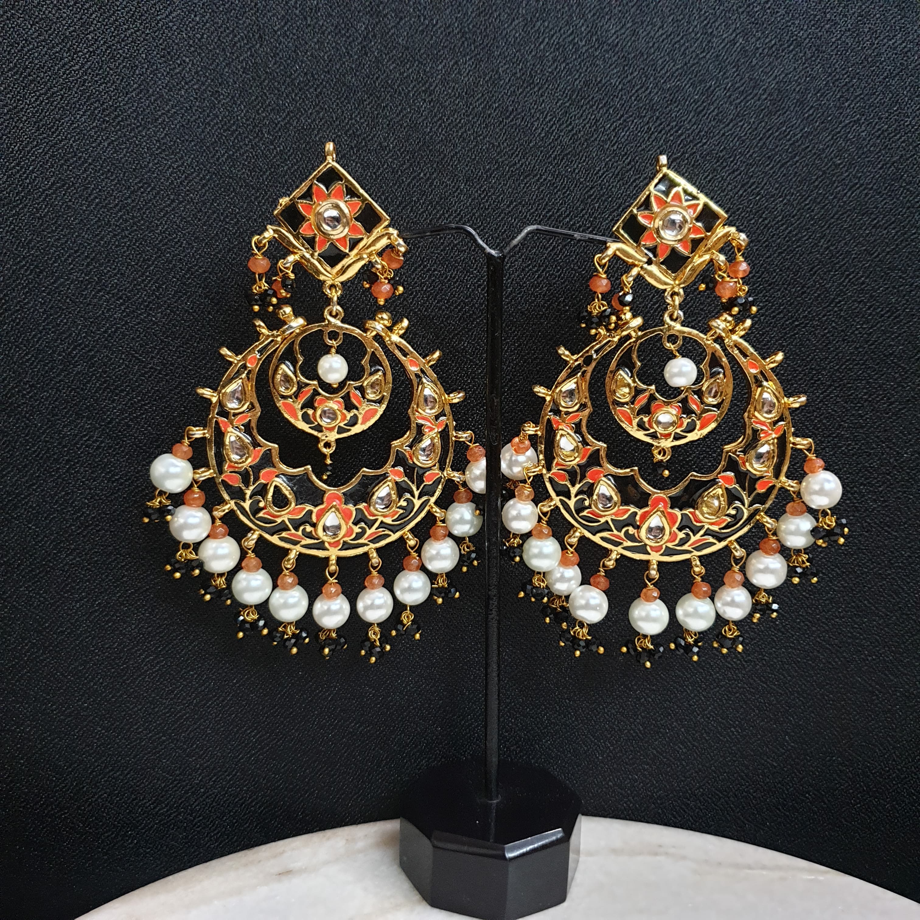 Black Meenakari Chandbali Earrings
