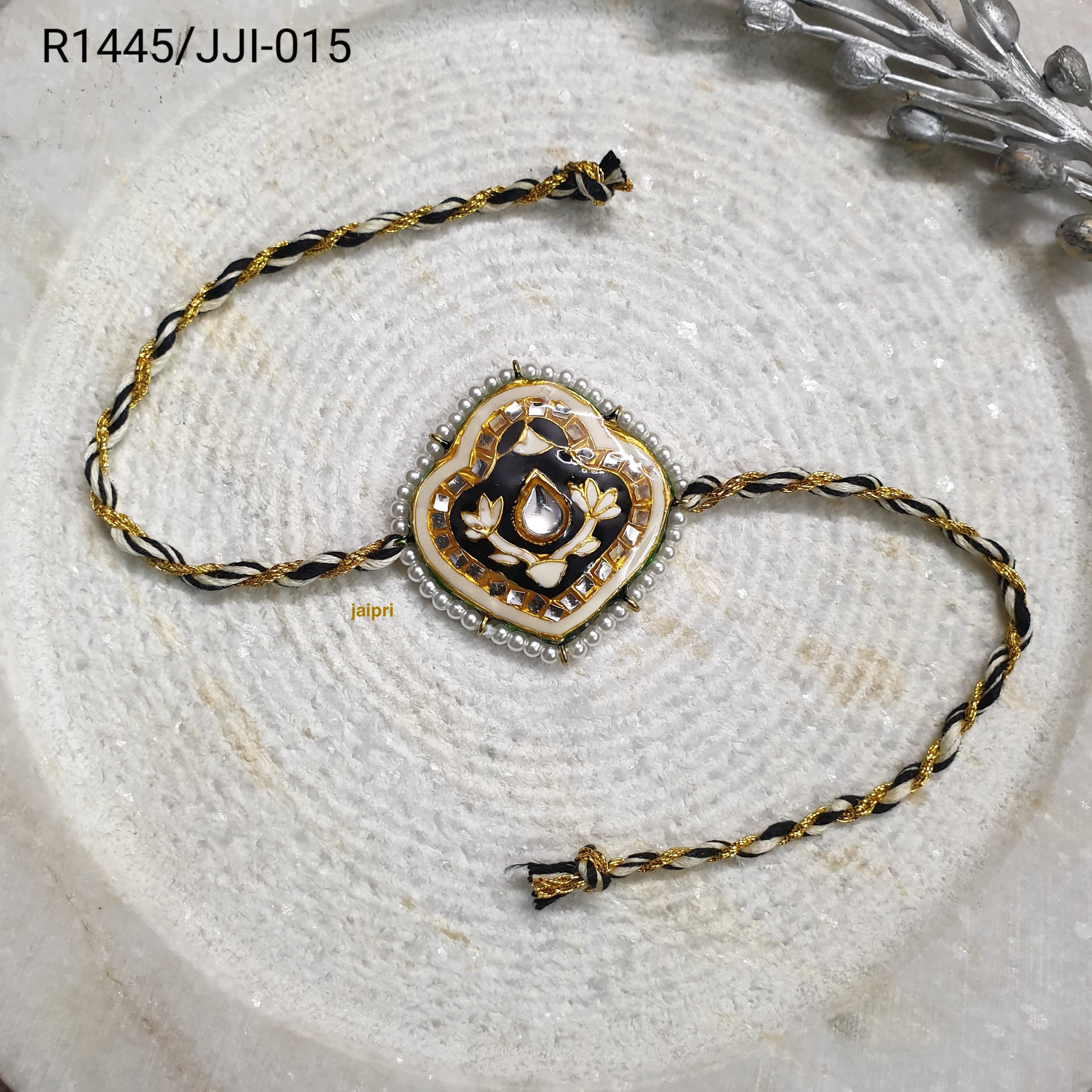 Black Kundan Meena Rakhi