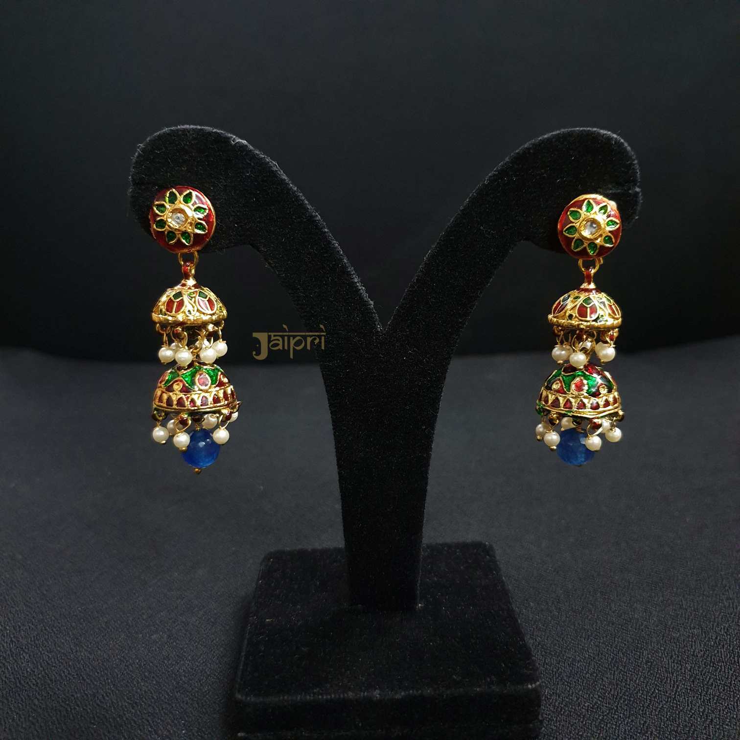 Red & Green Meenakari Jhumki Earrings