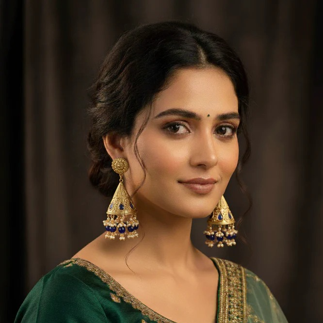 Blue Temple Jhumki Earrings