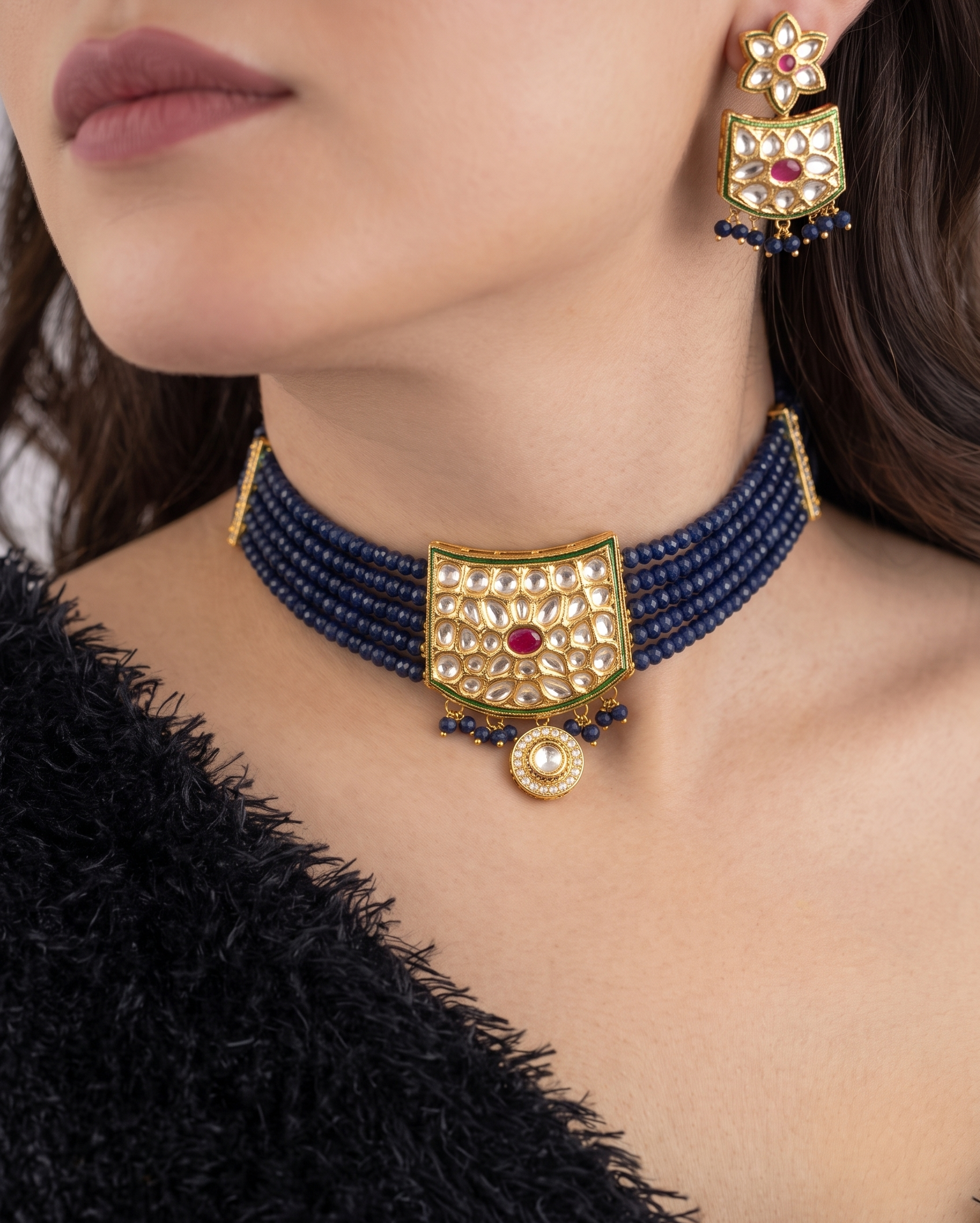 Rehmat Blue Kundan Choker Necklace