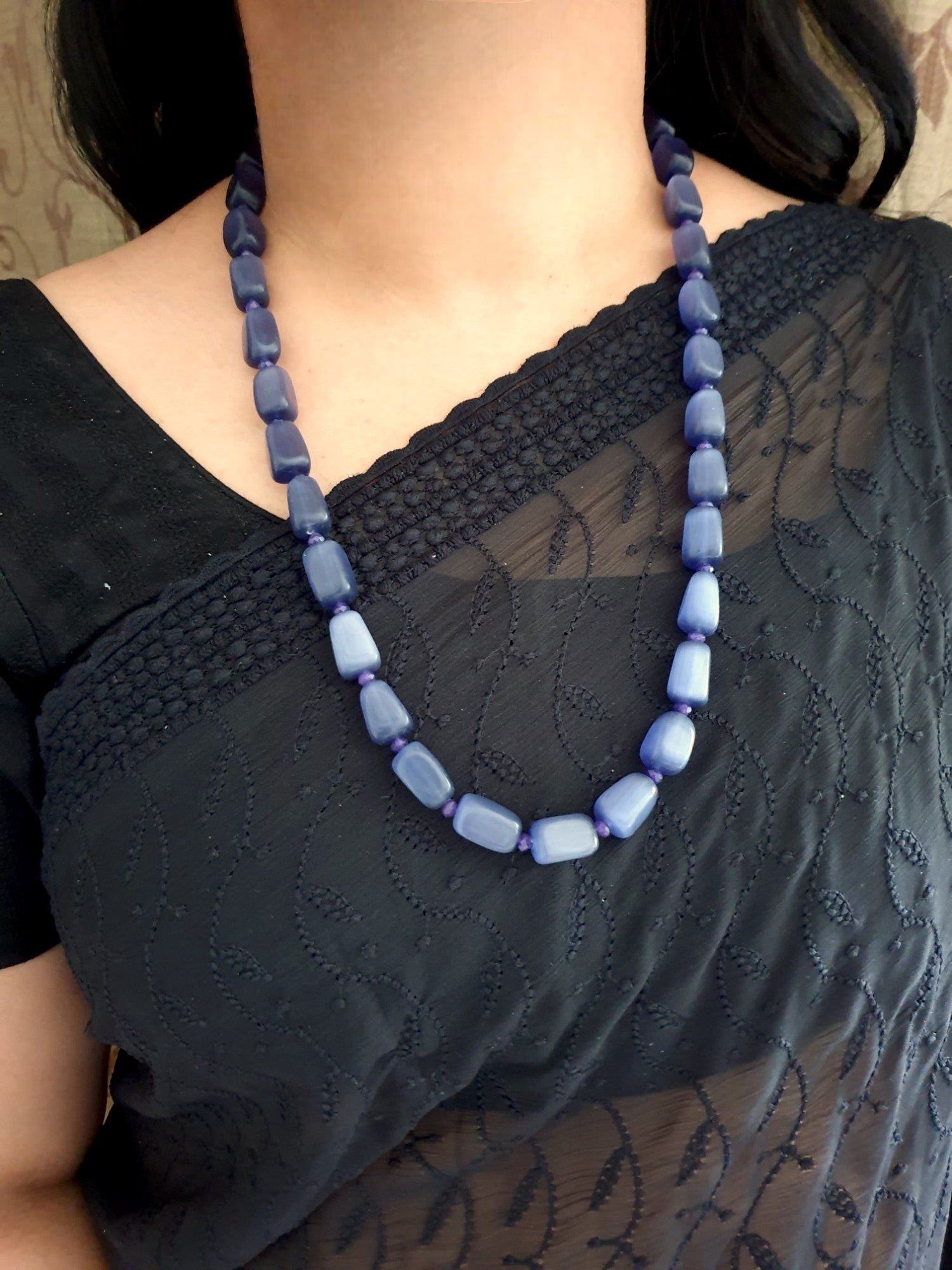 Blue Stone Single Layered Beaded Long Mala