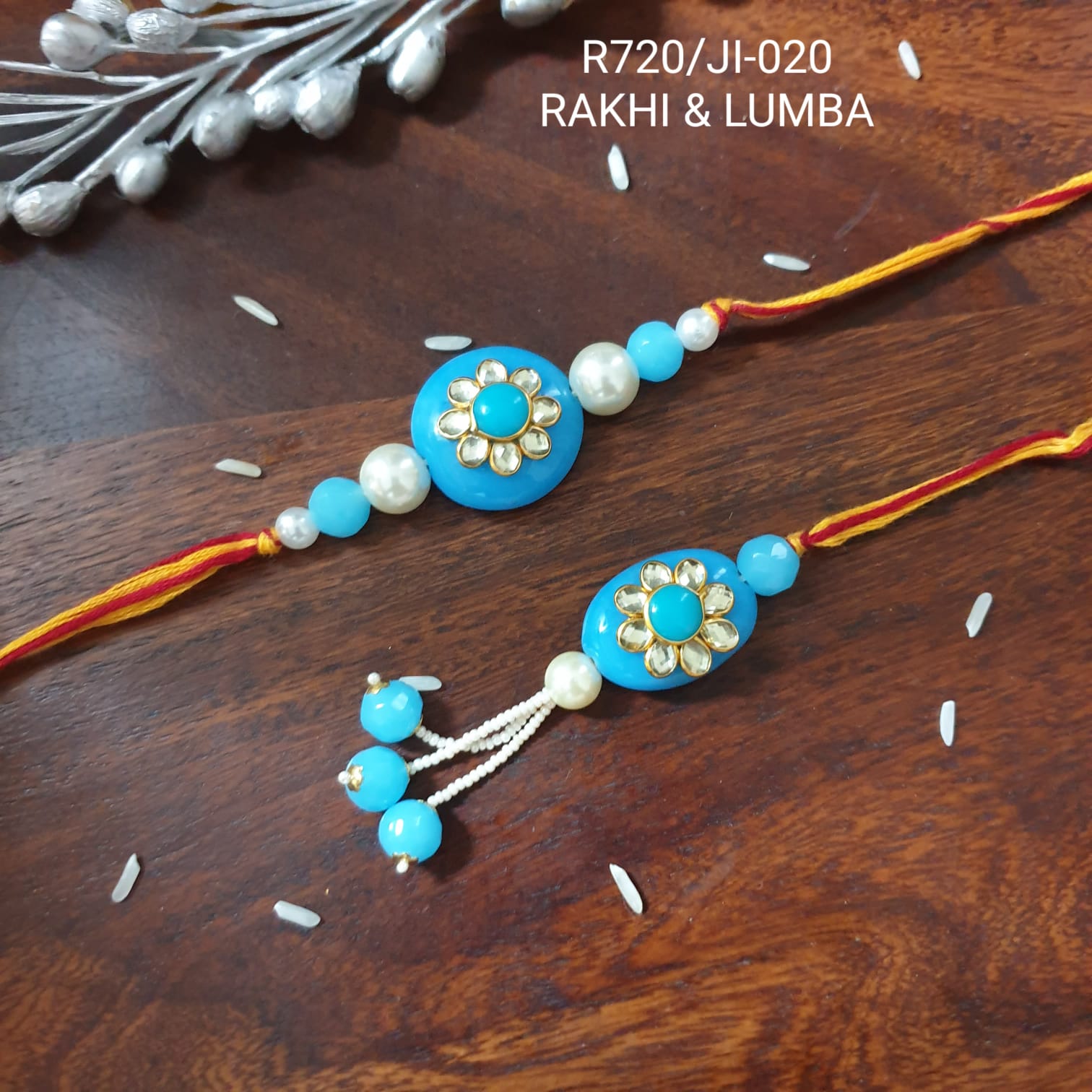 Blue Paachi Kundan Rakhi For Bhaiya Bhabhi