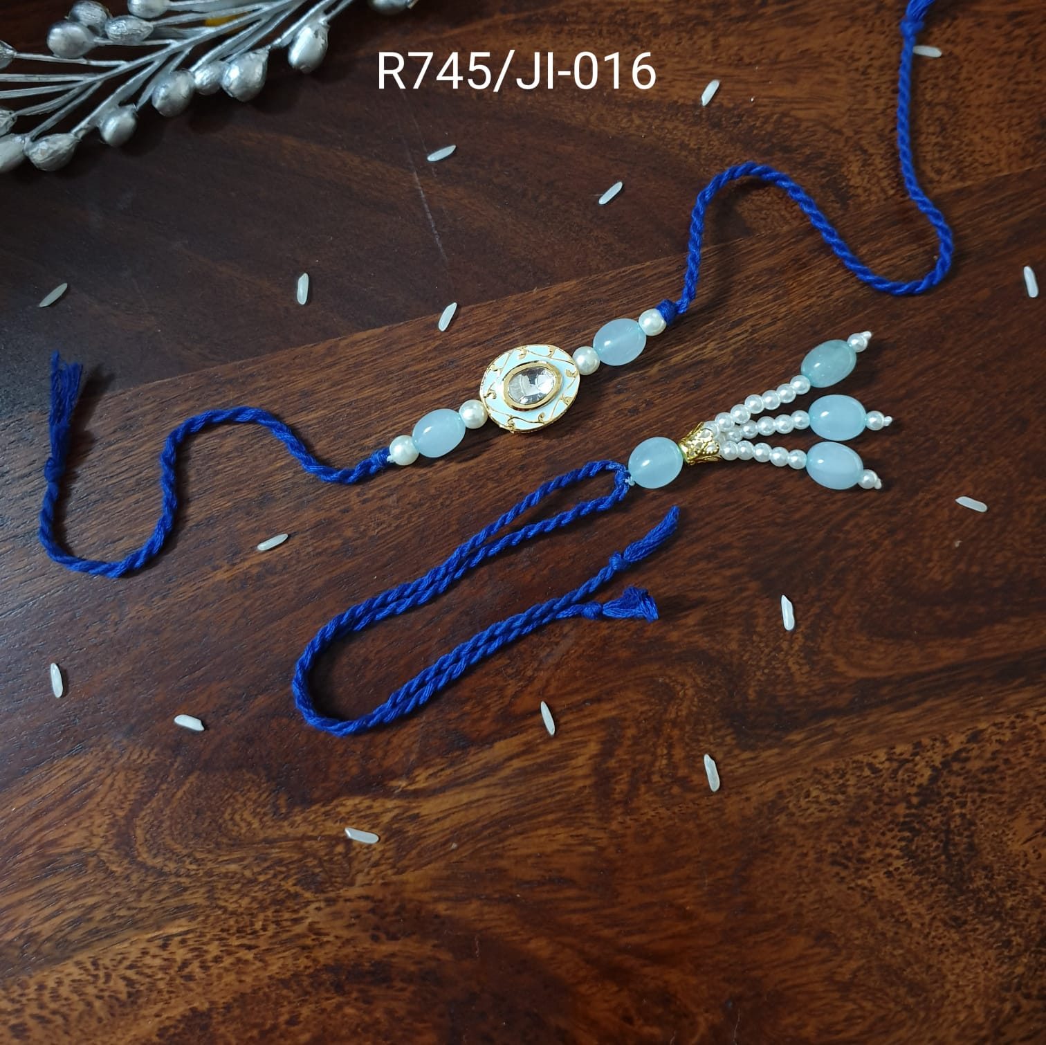 Blue Kundan Meenakari Rakhi Lumba Set