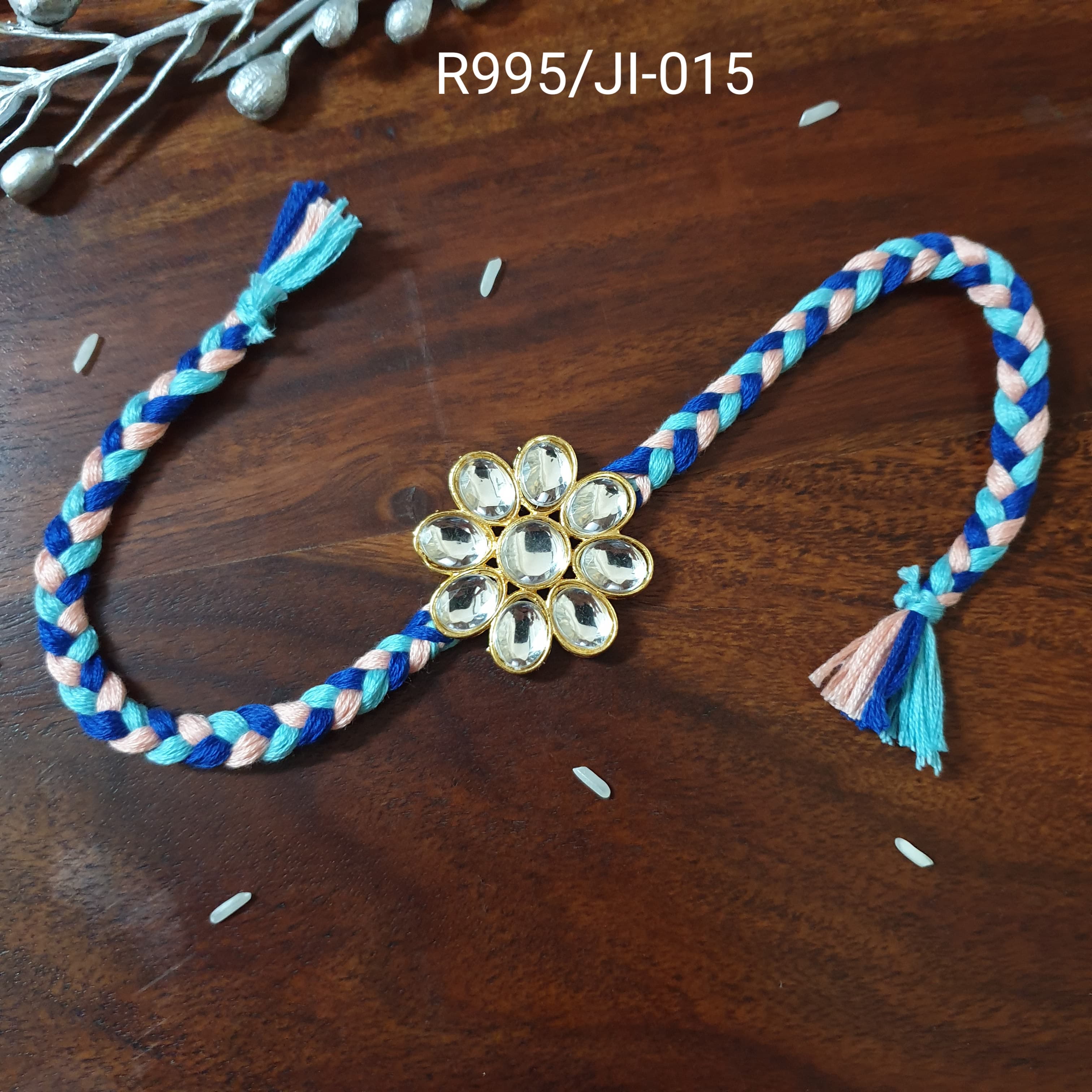 Floral Kundan Braided Rakhi