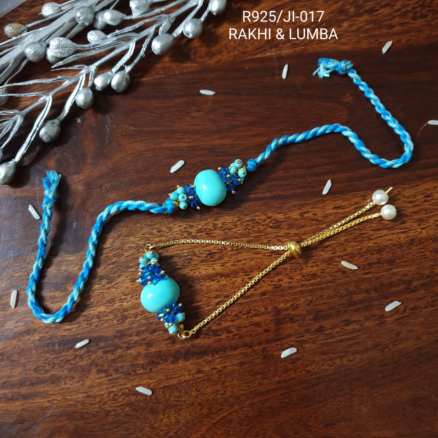 Blue Shell Beads Bhaiya Bhabhi Rakhi