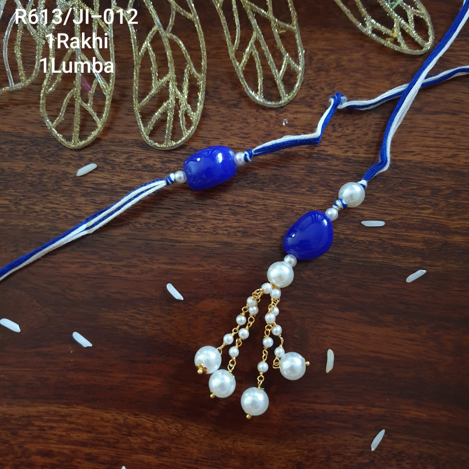 Dark Blue Stone Bhaiya Bhabhi Rakhi Lumba Set