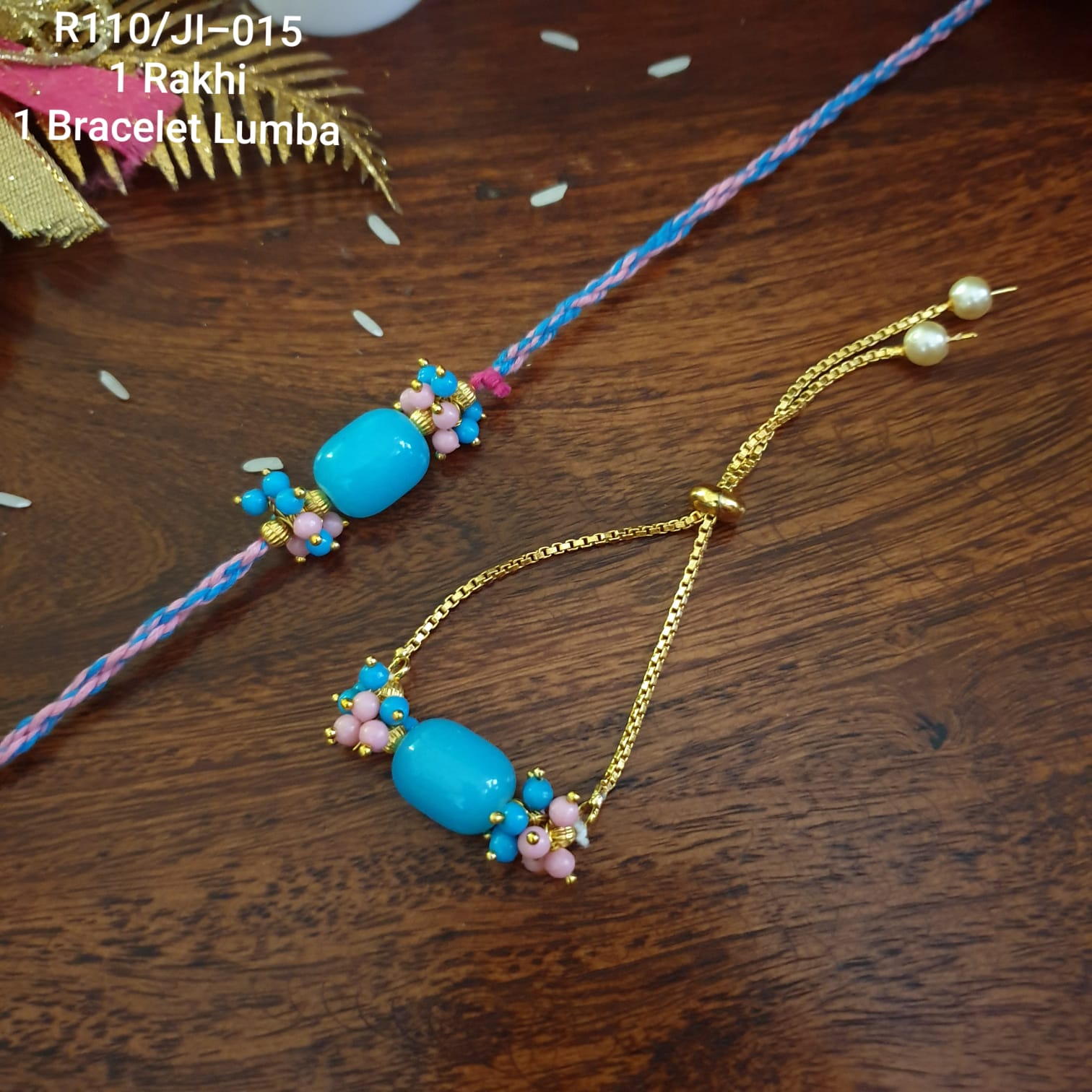 Blue Stone Rakhi For Bhaiya Bhabhi