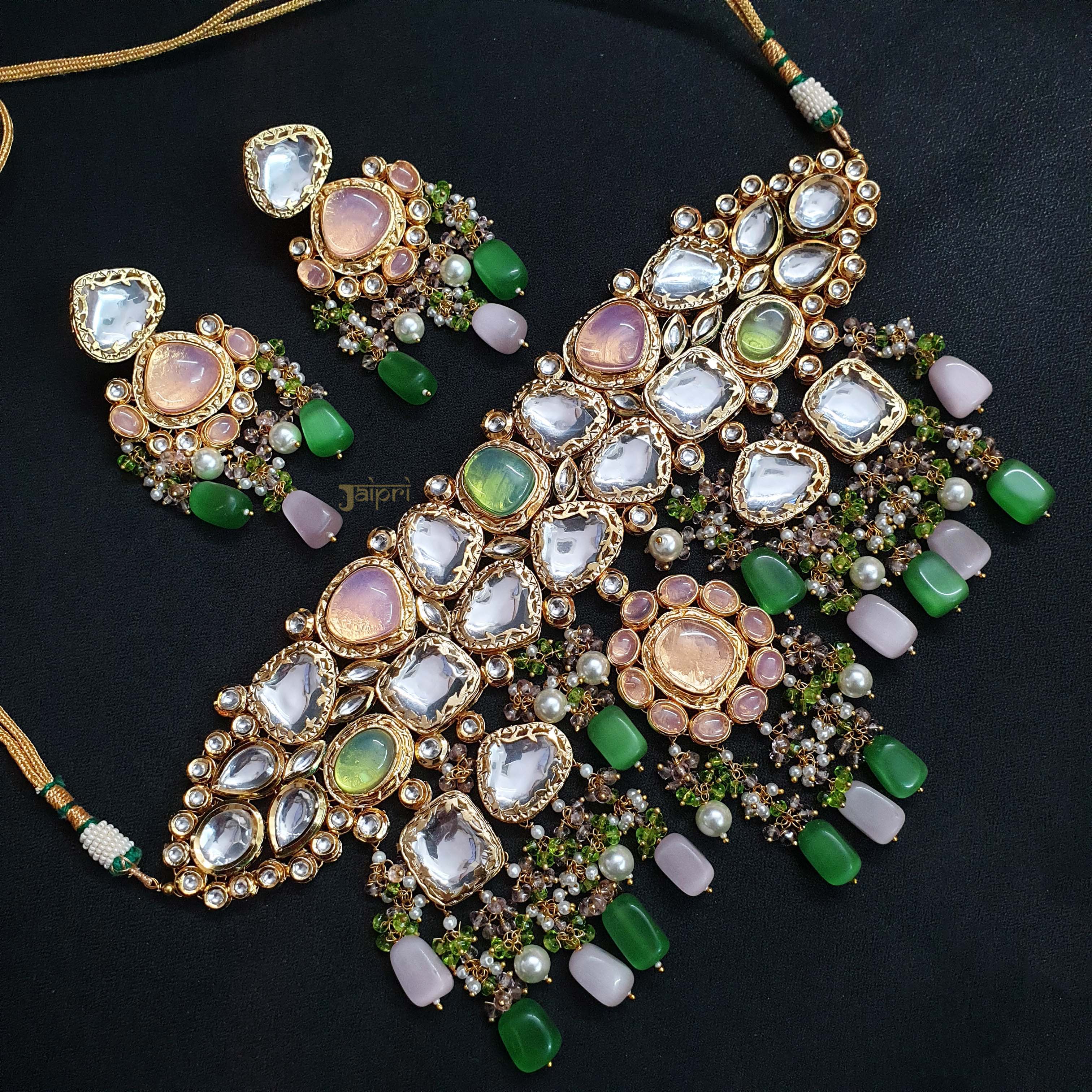 Designer Kundan Stones Bridal Necklace With Earrings
