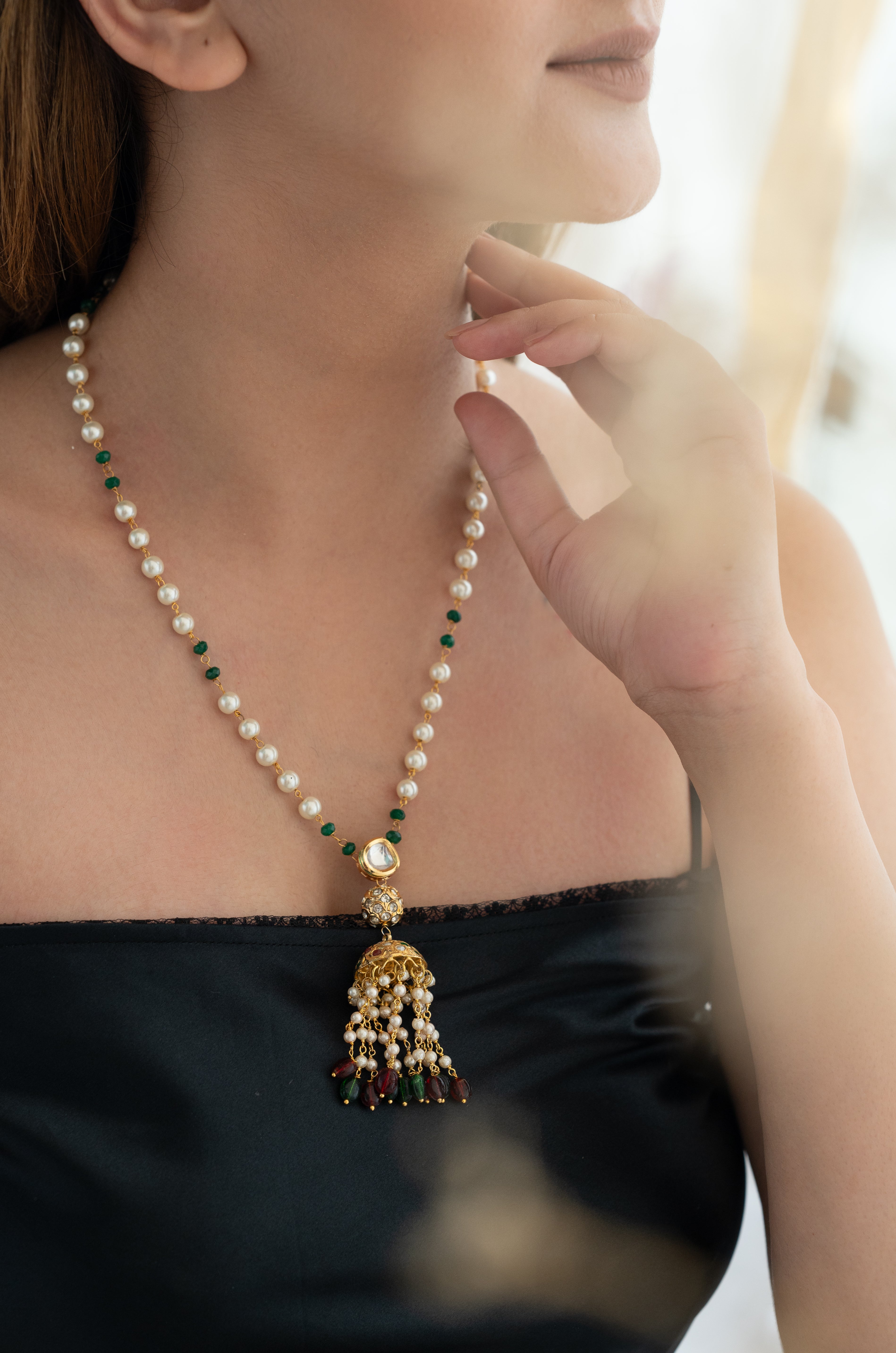 Multi Stone Jhumki Kundan Pendant Set