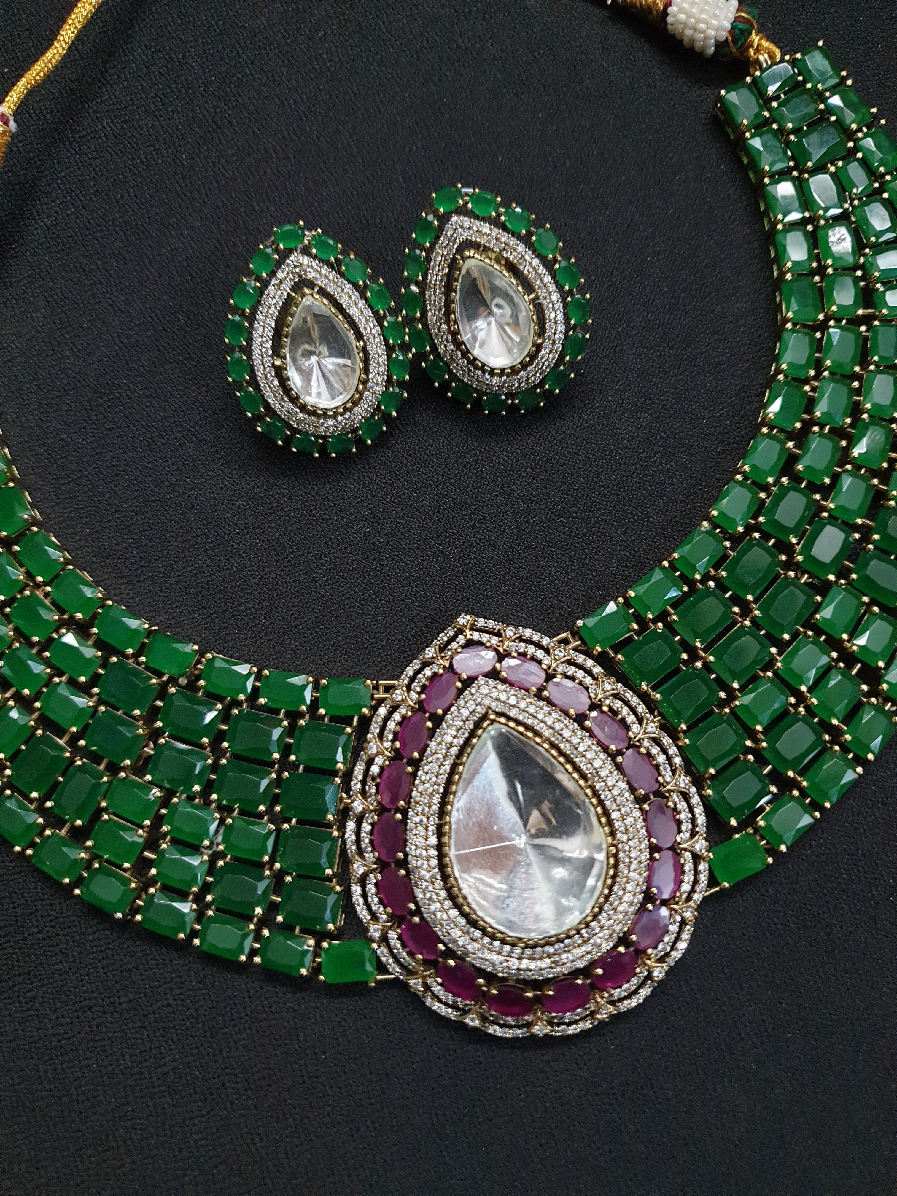 Emerald Green Stone Designer Bollywood Inspired Necklace