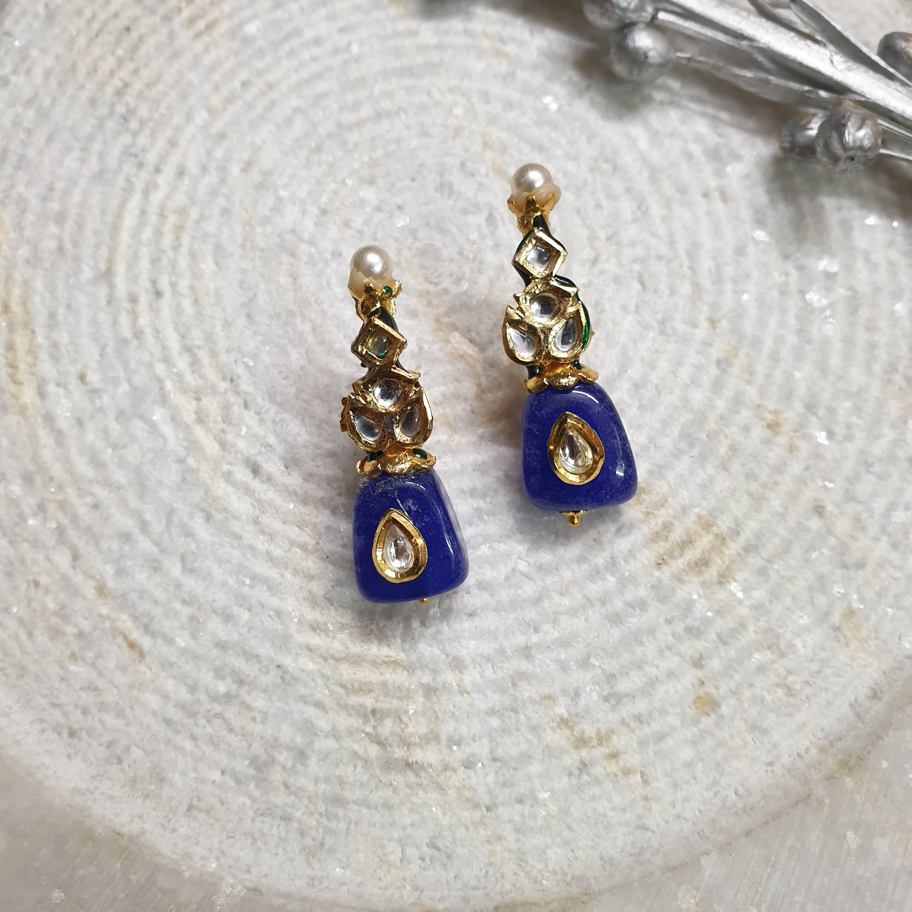 Blue Stone Kundan Earrings