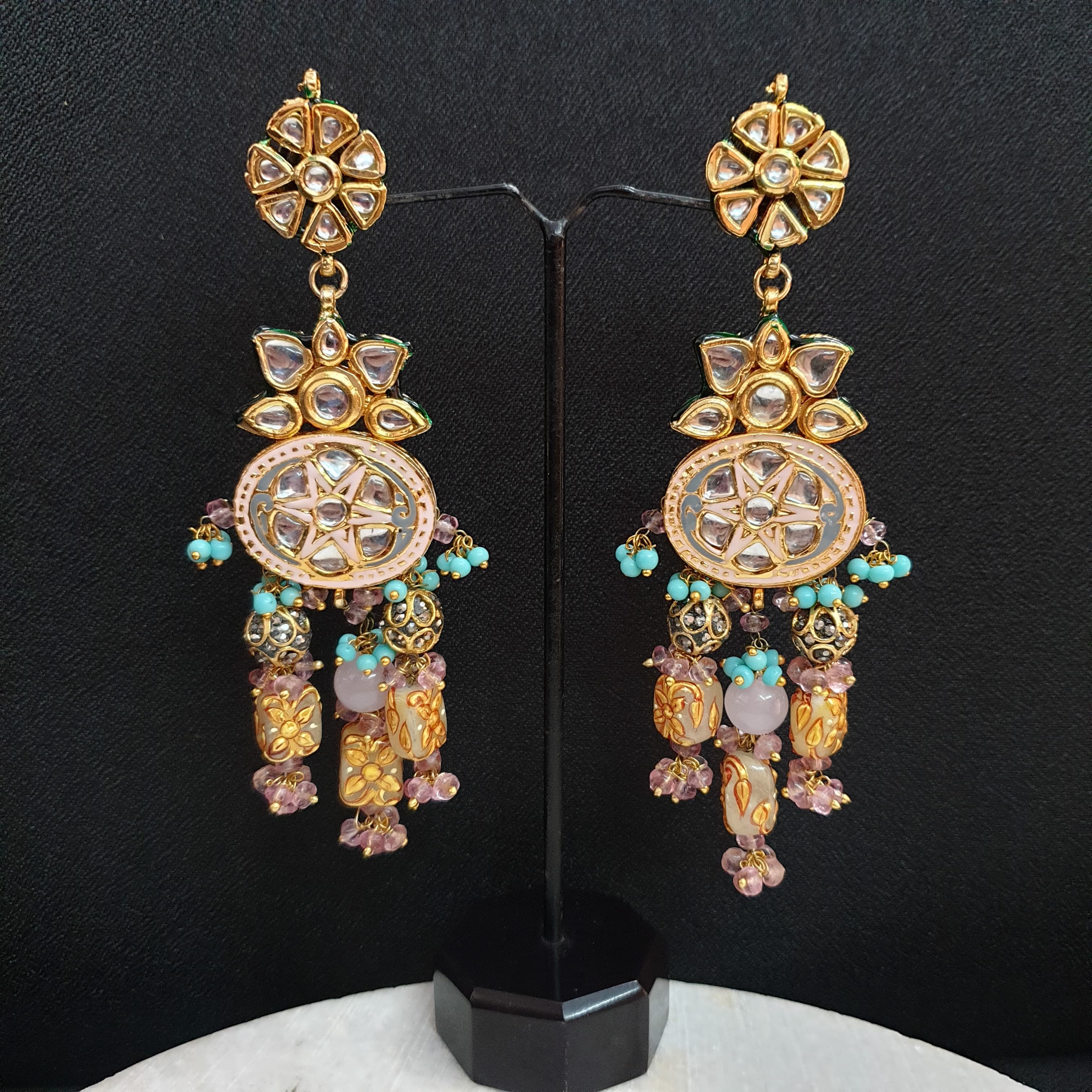 Pink Kundan Meenakari Earrings