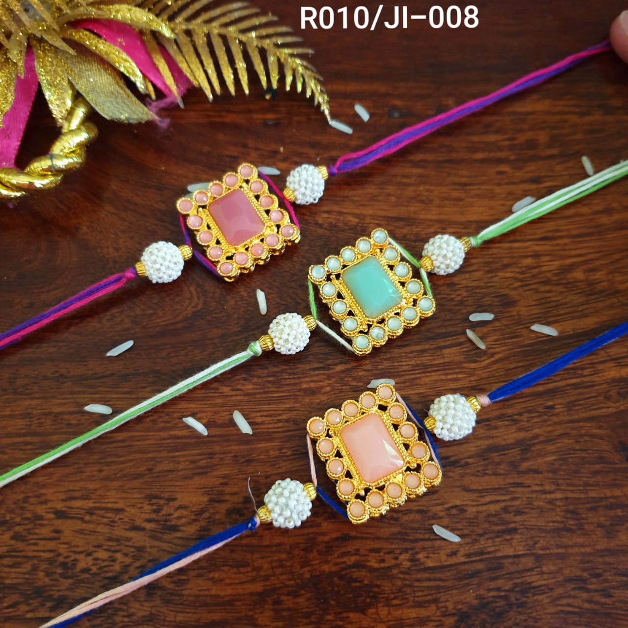 Stone Kundan Rakhi For Rakshabandhan (Pack Of Three)