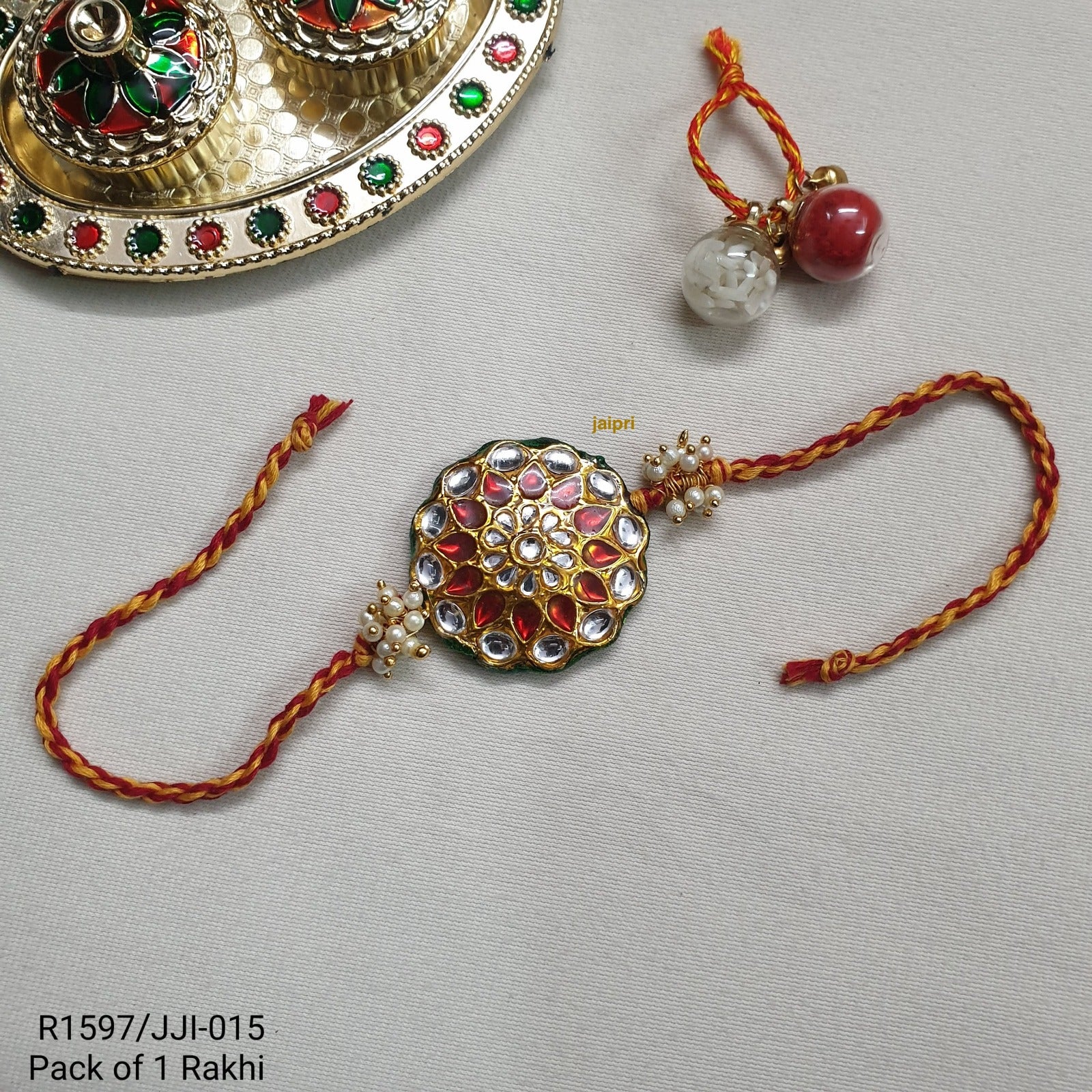 Red Kundan Meenakari Rakhi