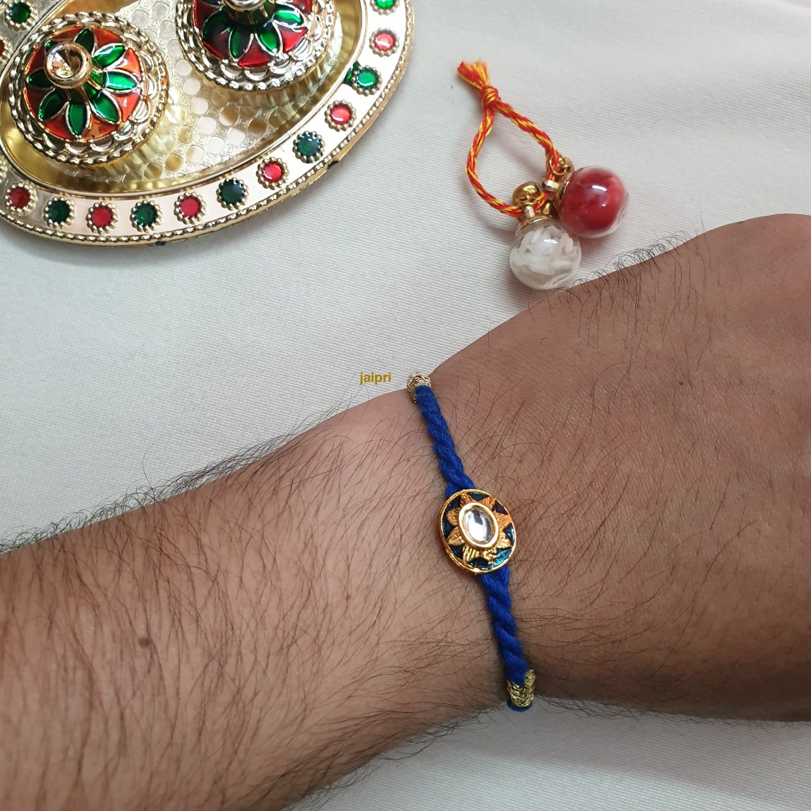 Blue Meenakari Kundan Stone Rakhi