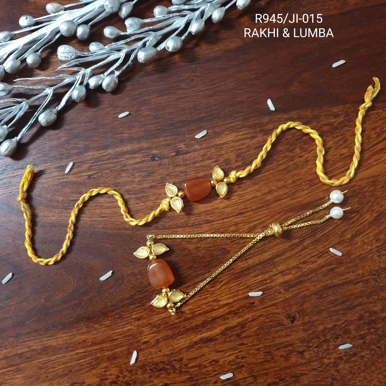 Brown Beads Yellow Thread Bhaiya Bhabhi Rakhi