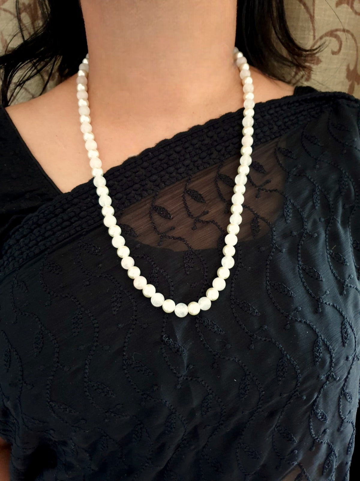 Baby Pink Stone Single Layered Pearl Long Mala