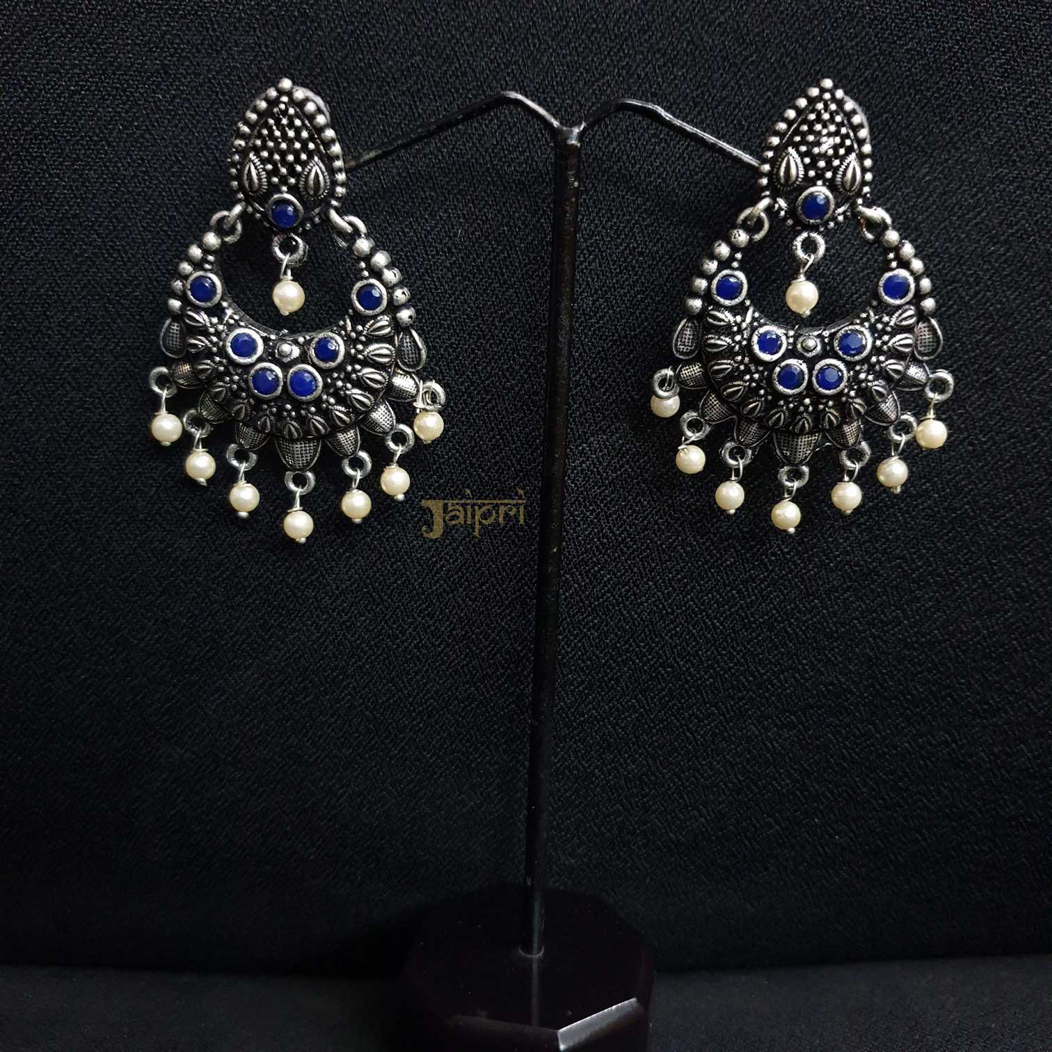 Tear-Drop Design, Blue Stone Chand-Bali Ear Studs