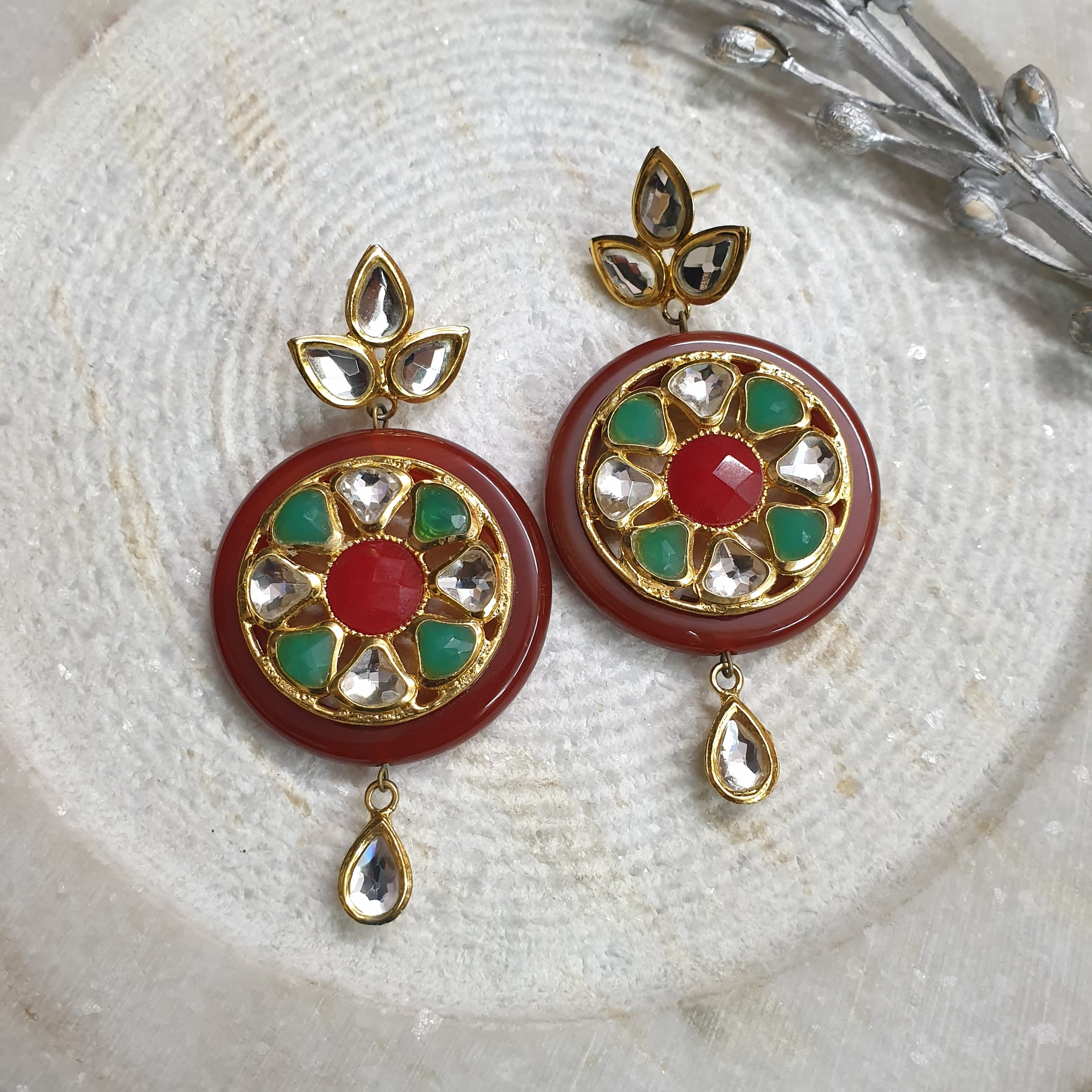 22k Gold Plated Multicolor Floral Chandbali Earrings