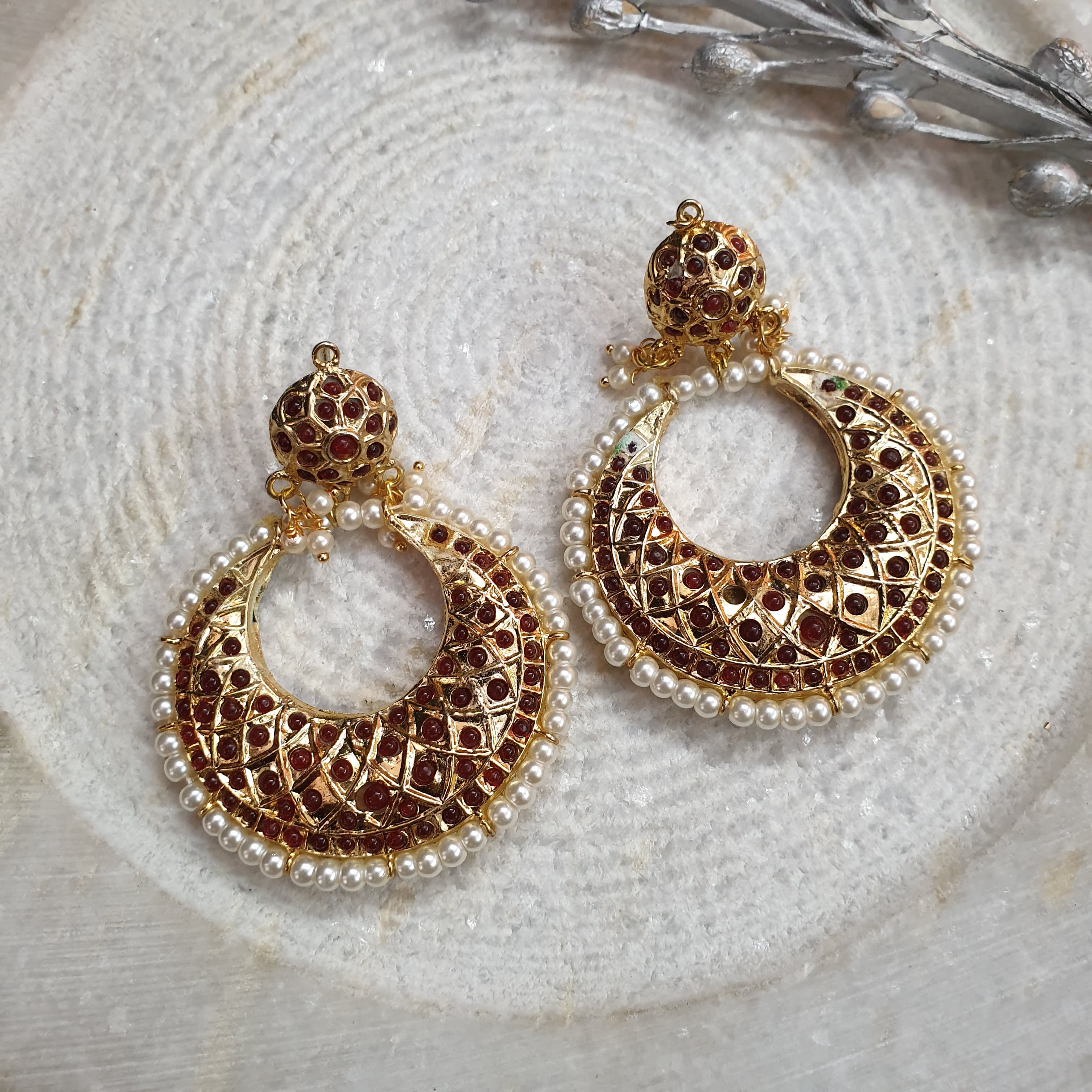 Ruby Stone Jadau Chandbali Earrings