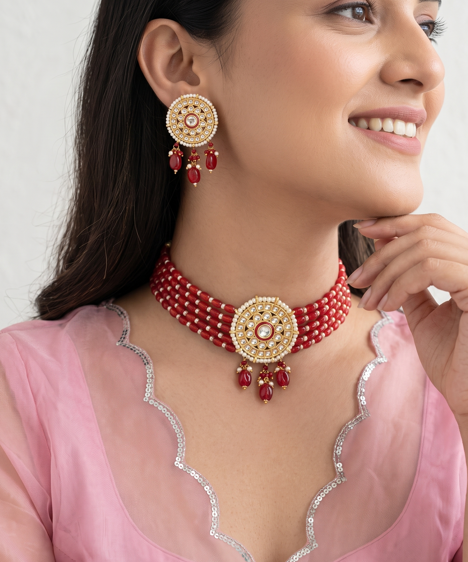 Alisah Red Kundan Choker Necklace