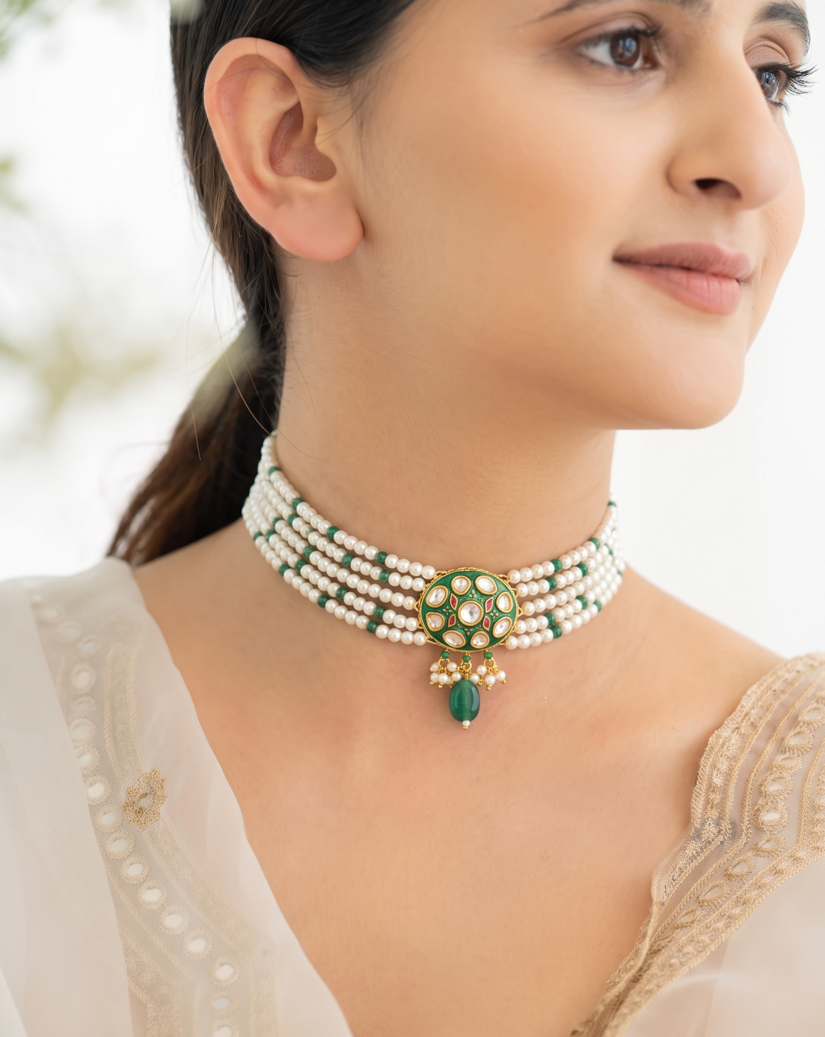 Alia Green Kundan Choker Necklace