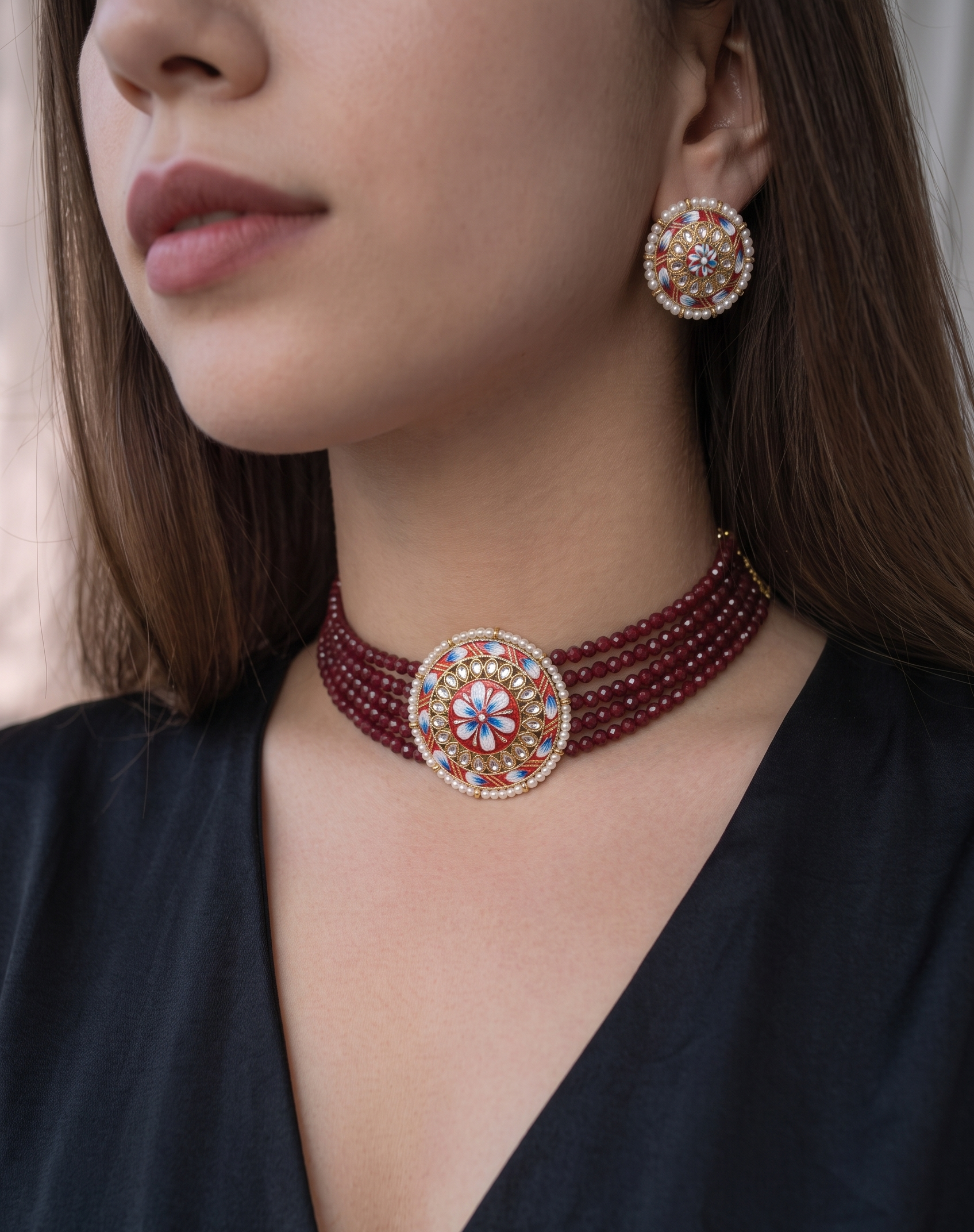Shivani Maroon Kundan Choker Necklace
