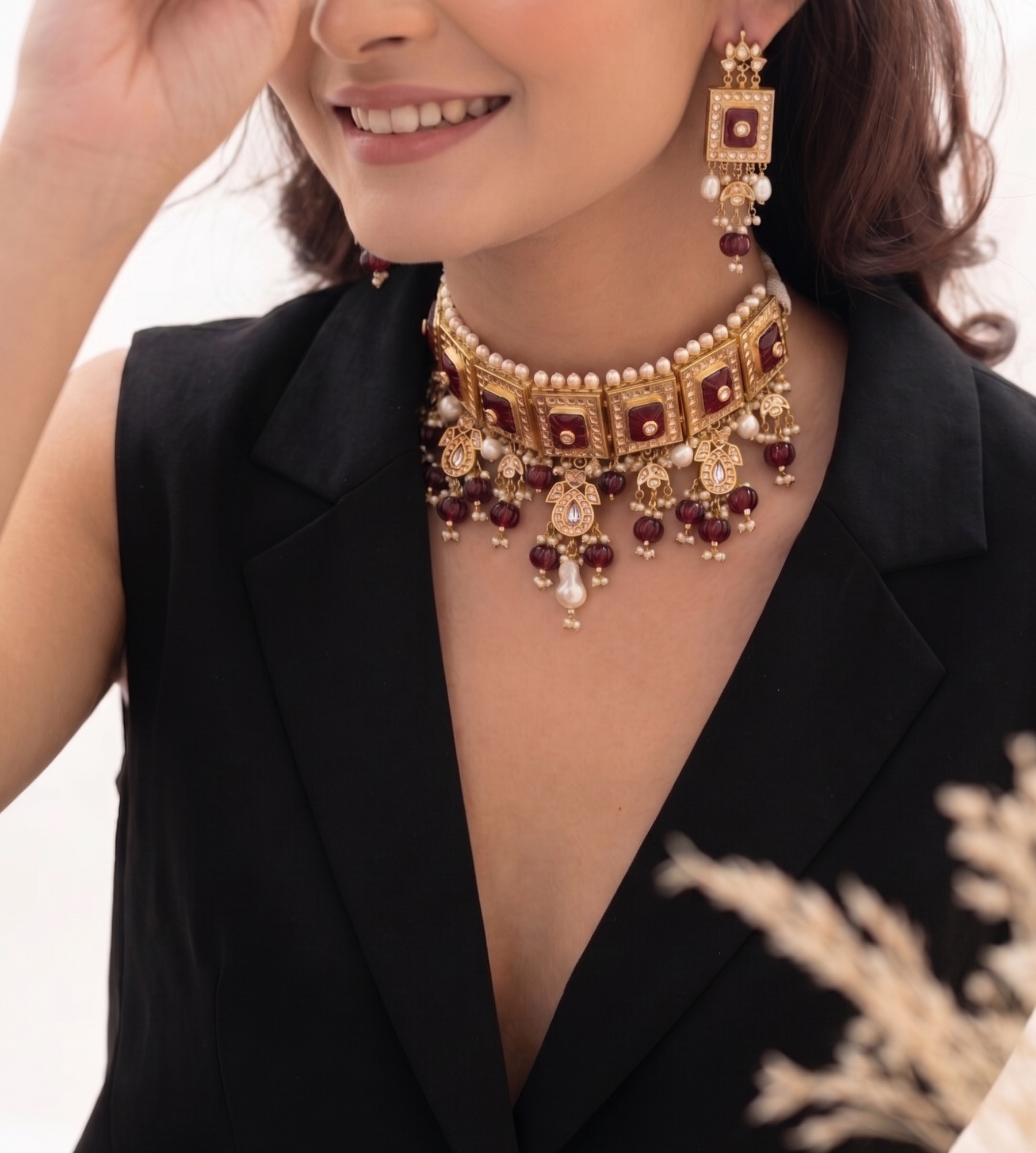 Jenny Red Stone Kundan Choker Necklace